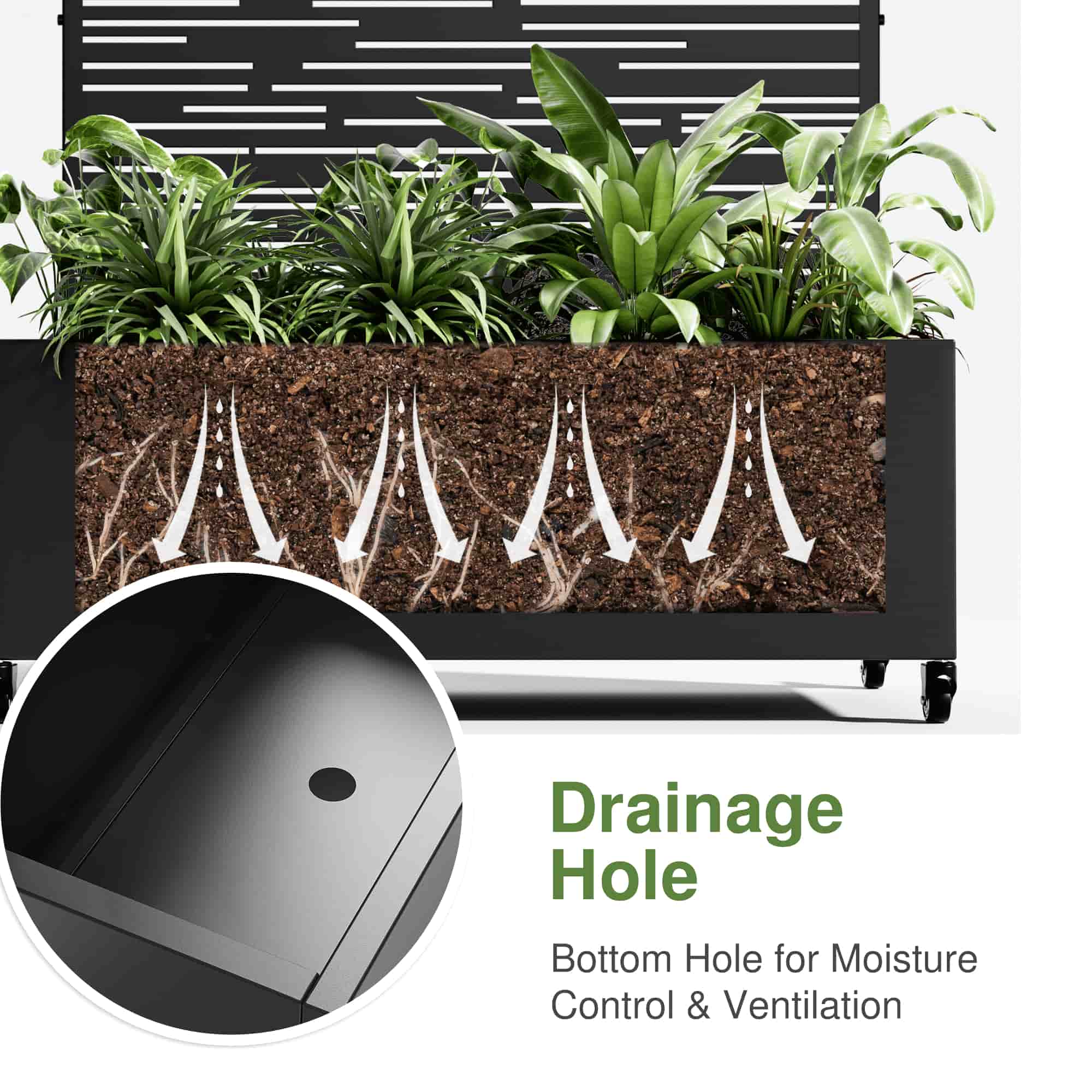 35" Black Metal Indoor Outdoor Rectangular Planter Box-5