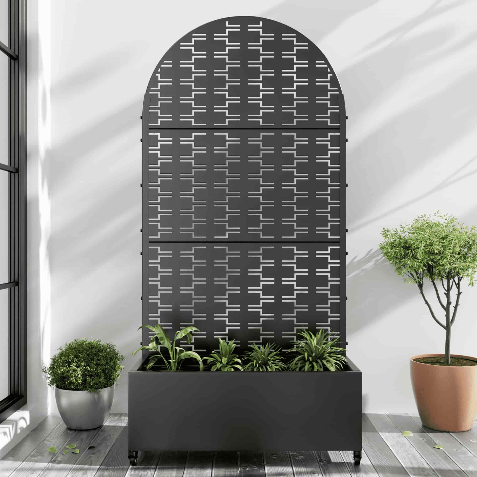 35" Black Metal Indoor Outdoor Rectangular Planter Box-0