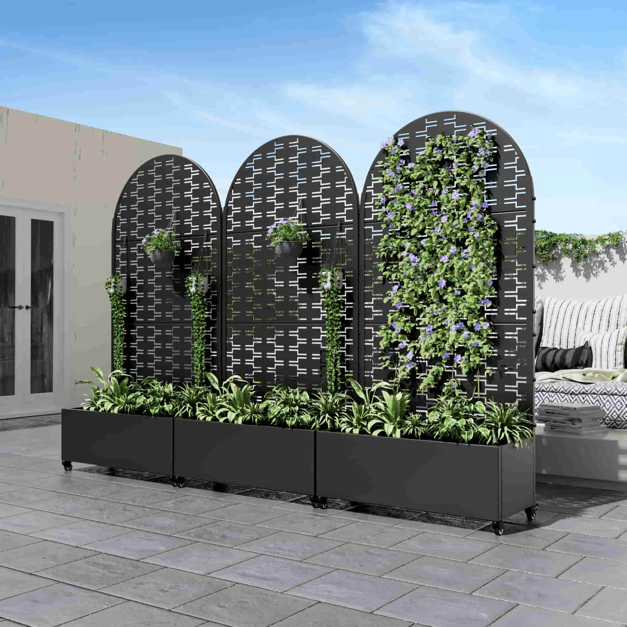 35" Black Metal Indoor Outdoor Rectangular Planter Box-1