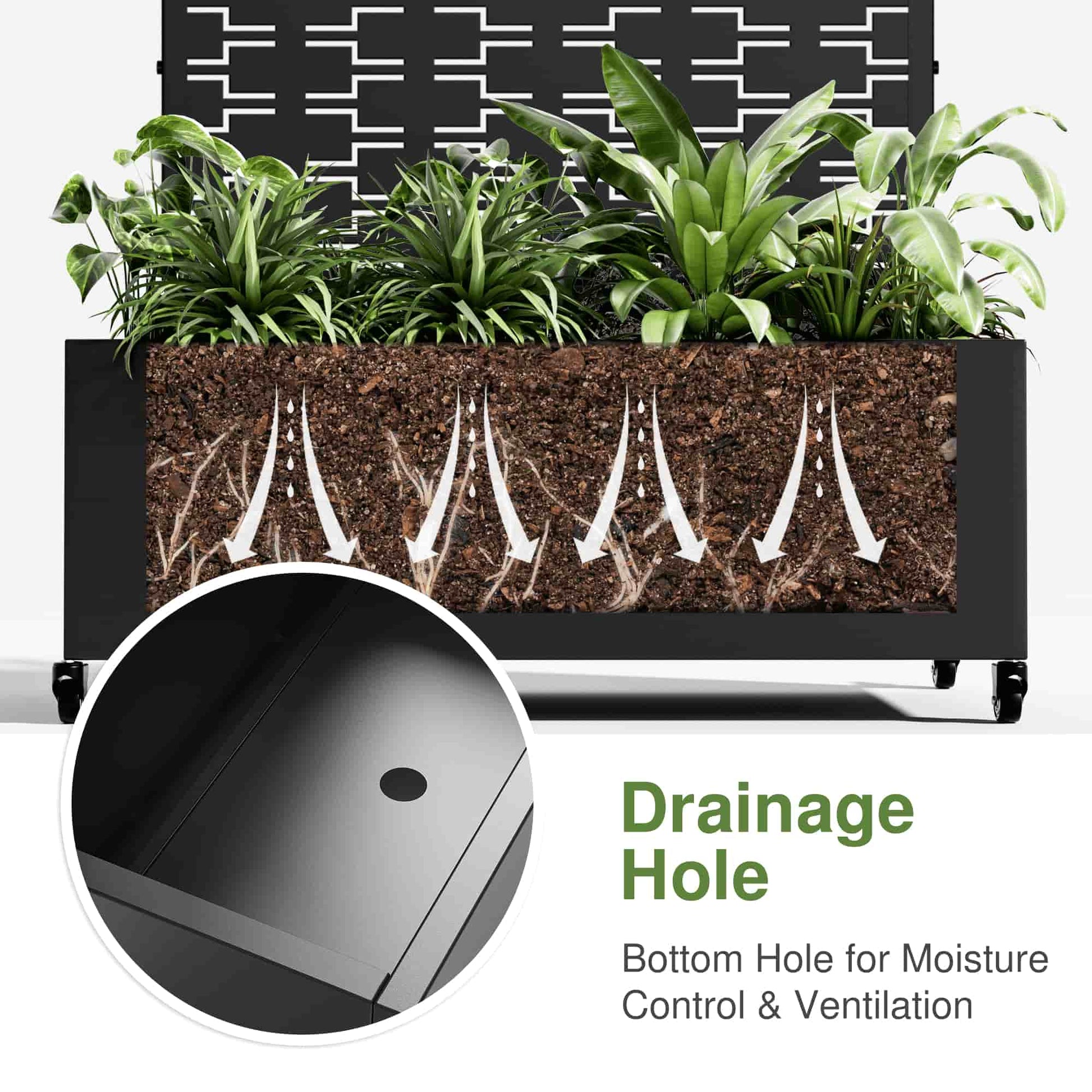 35" Black Metal Indoor Outdoor Rectangular Planter Box-5