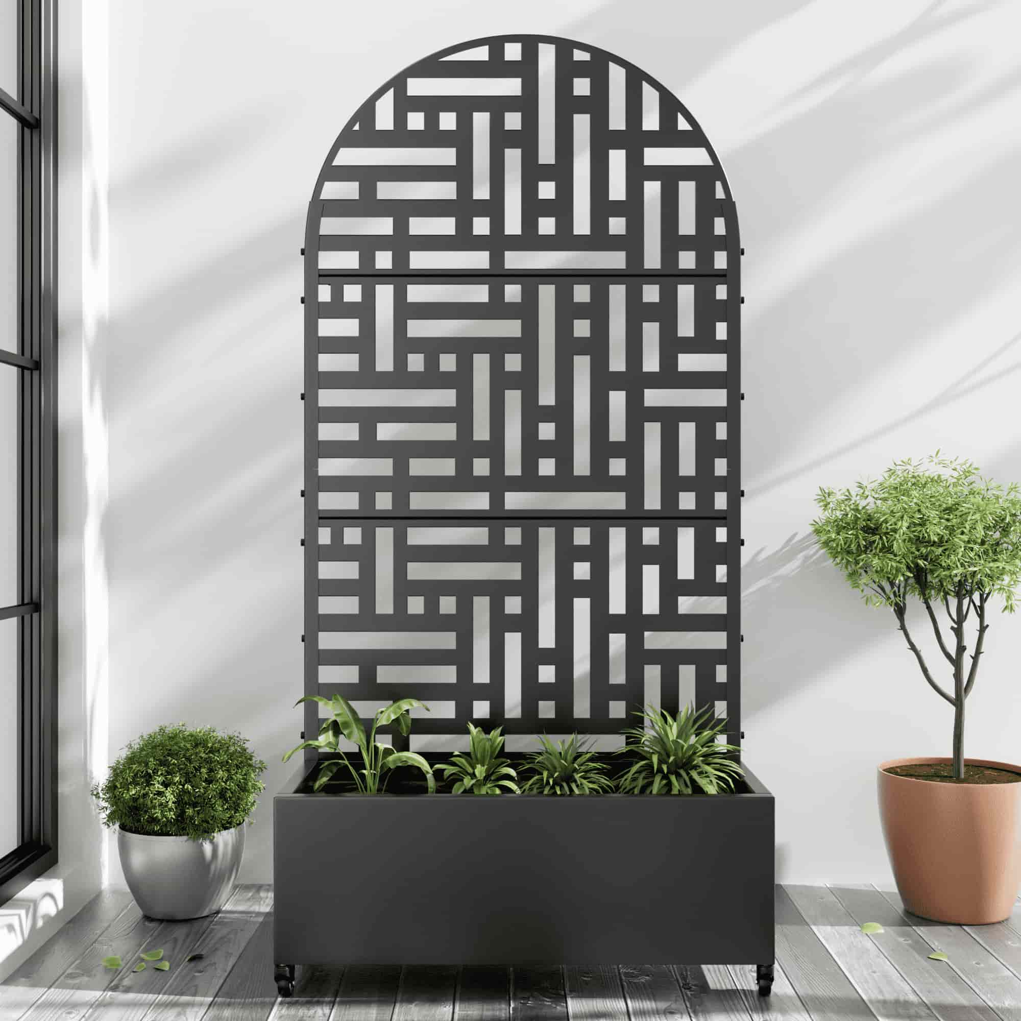 35" Black Metal Indoor Outdoor Rectangular Planter Box-0