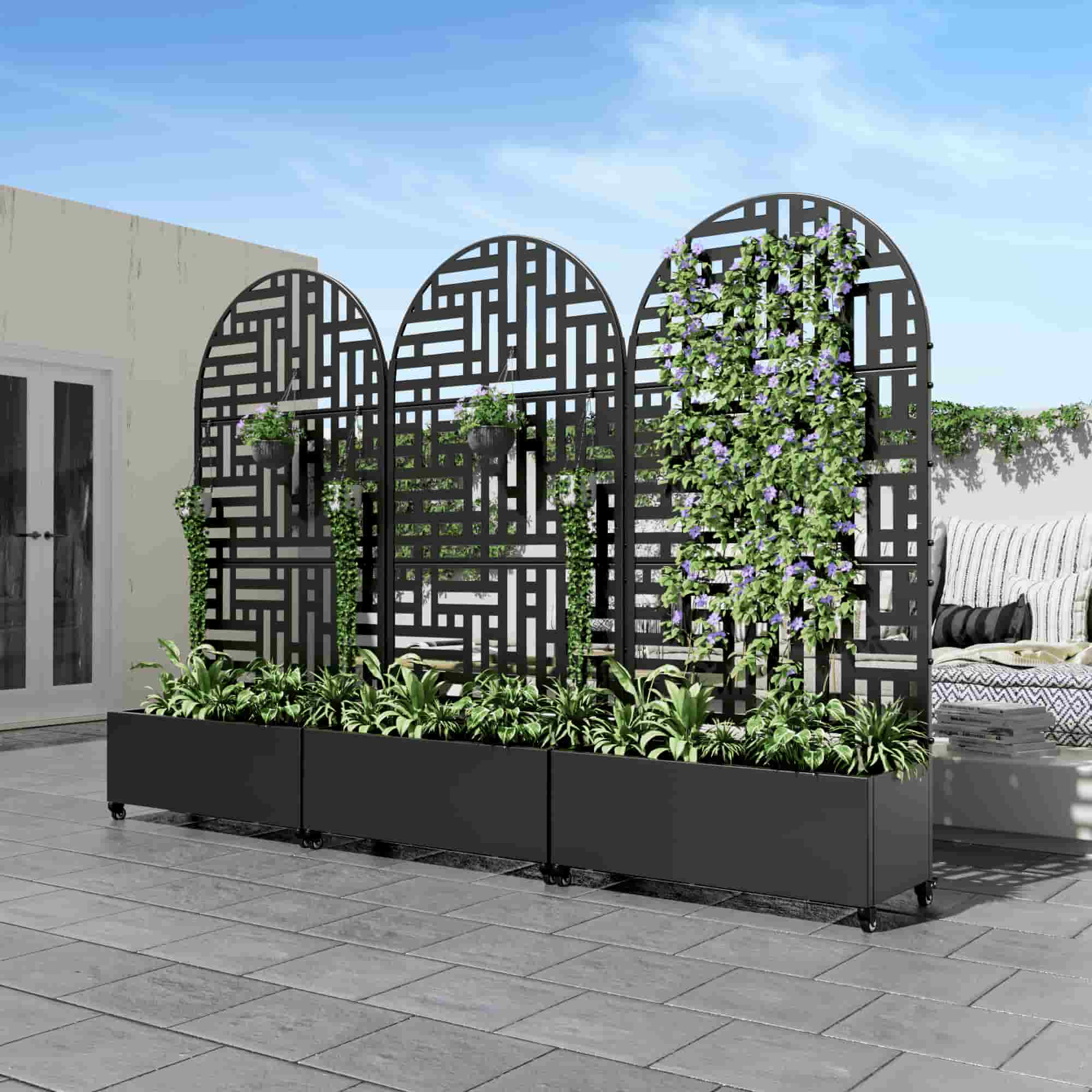 35" Black Metal Indoor Outdoor Rectangular Planter Box-1