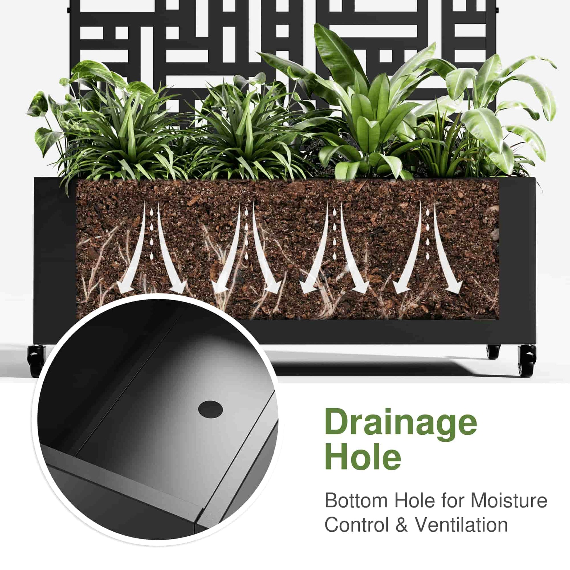 35" Black Metal Indoor Outdoor Rectangular Planter Box-5