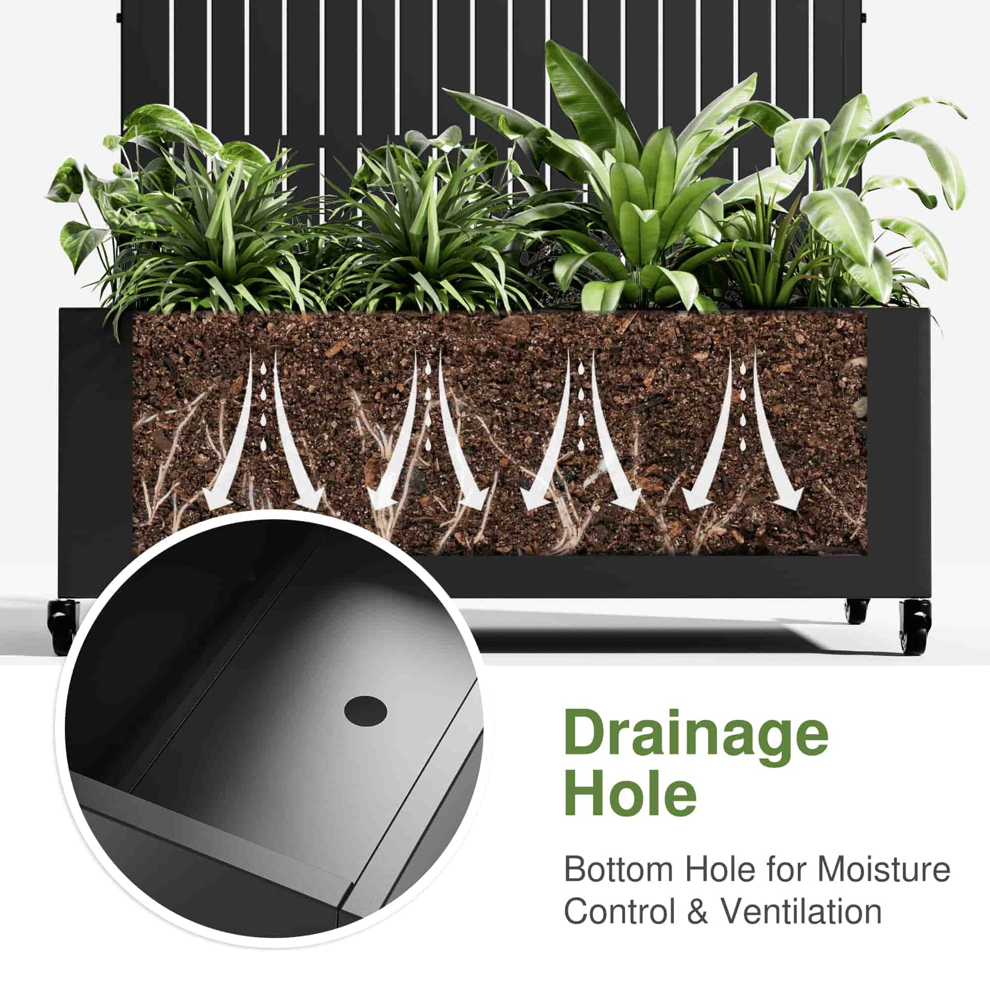 47" Black Metal Indoor Outdoor Rectangular Planter Box-5