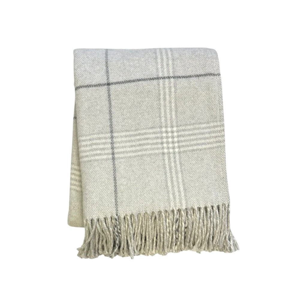 50" X 67" Sand And White Cotton Blend Woven Plaid Throw Blanket with Fringe-Throws & Blankets-DECOROLALA