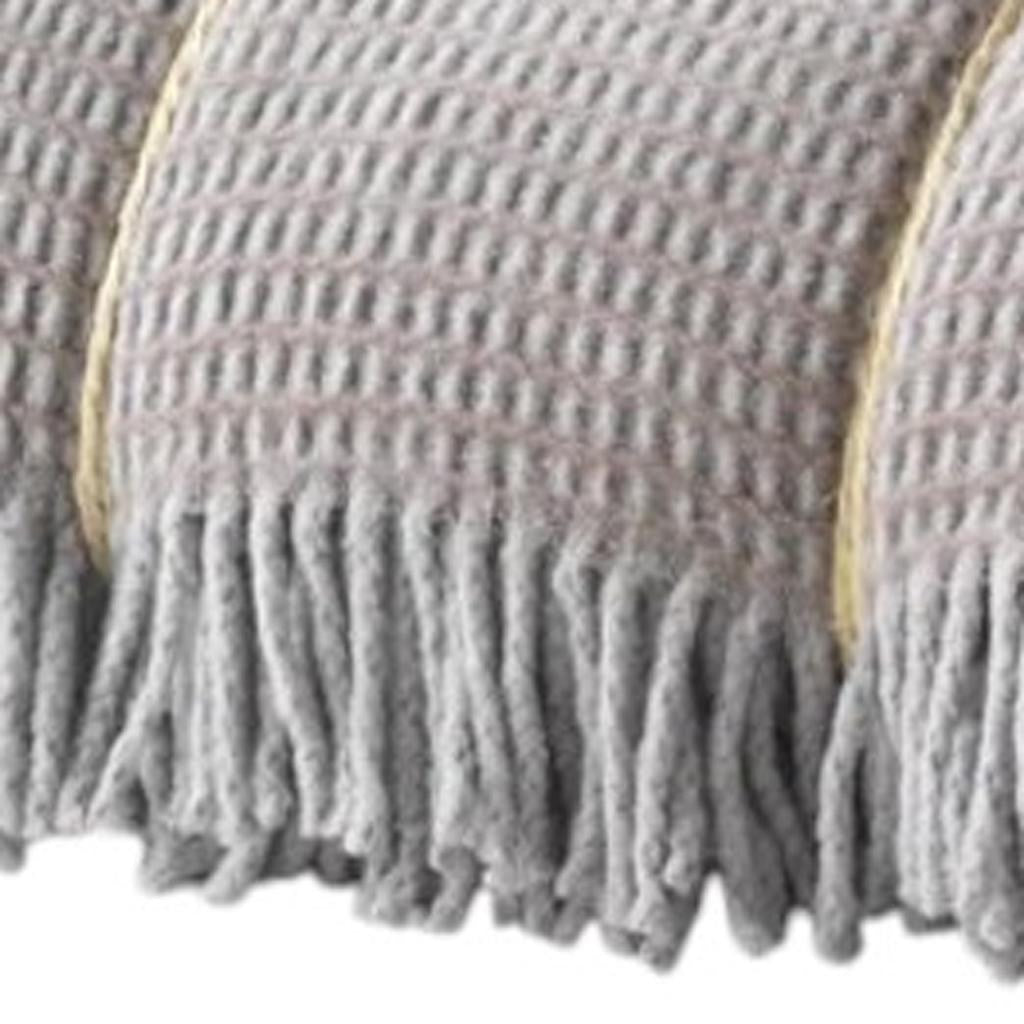 55" X 70" Taupe And Gray Cotton Blend Woven Checkered Plush Throw Blanket with Fringe-Throws & Blankets-DECOROLALA