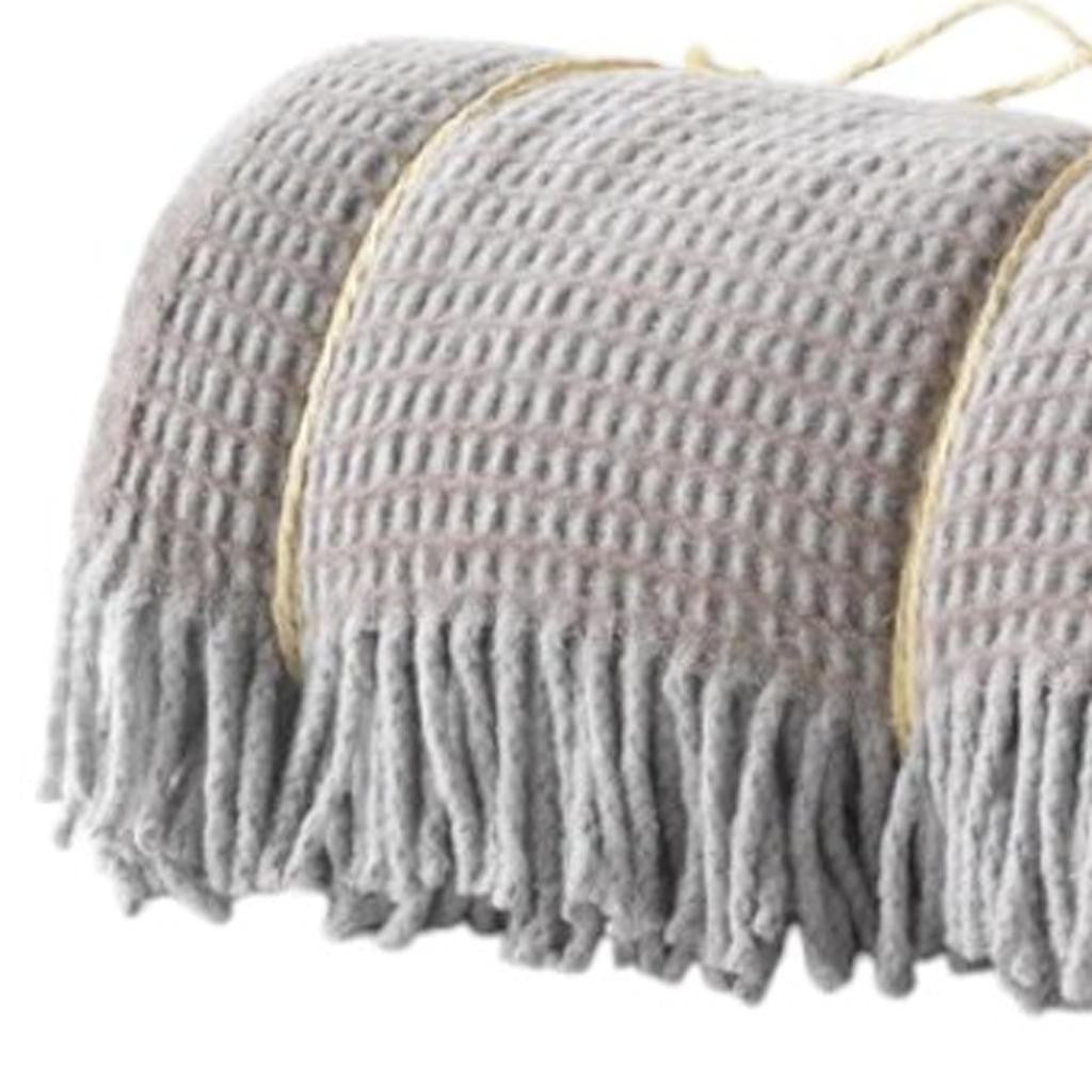 55" X 70" Taupe And Gray Cotton Blend Woven Checkered Plush Throw Blanket with Fringe-Throws & Blankets-DECOROLALA