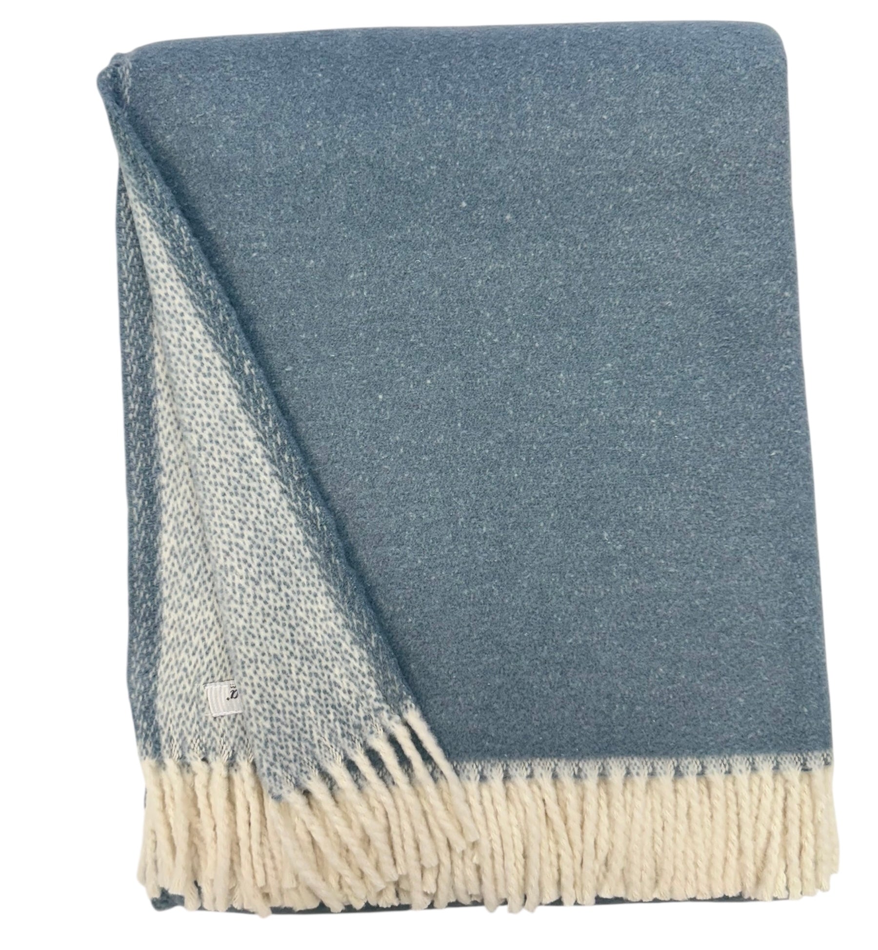 55" X 70" Slate Blue And White Cotton Blend Woven Chevron Plush Throw Blanket with Fringe-Throws & Blankets-DECOROLALA