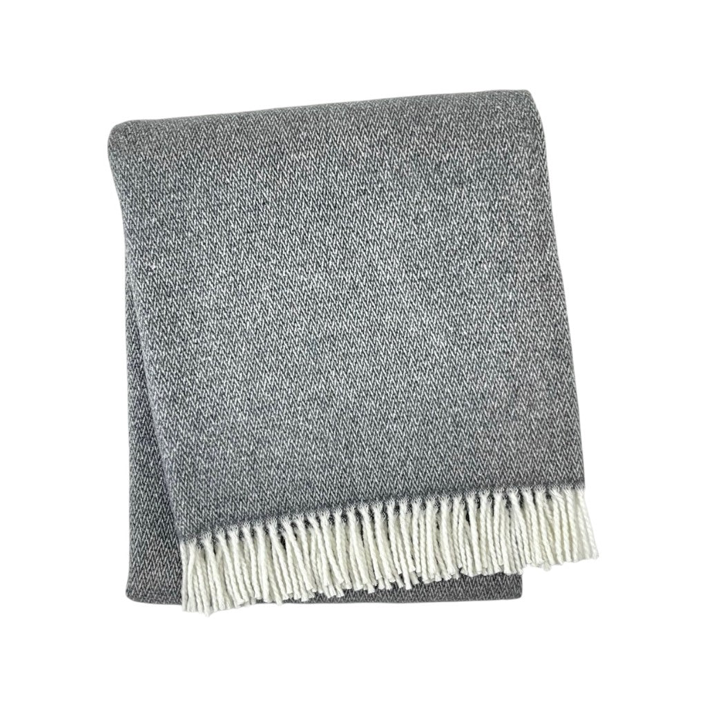 55" X 70" Dark Gray And White Cotton Blend Woven Herringbone Plush Throw Blanket with Fringe-Throws & Blankets-DECOROLALA