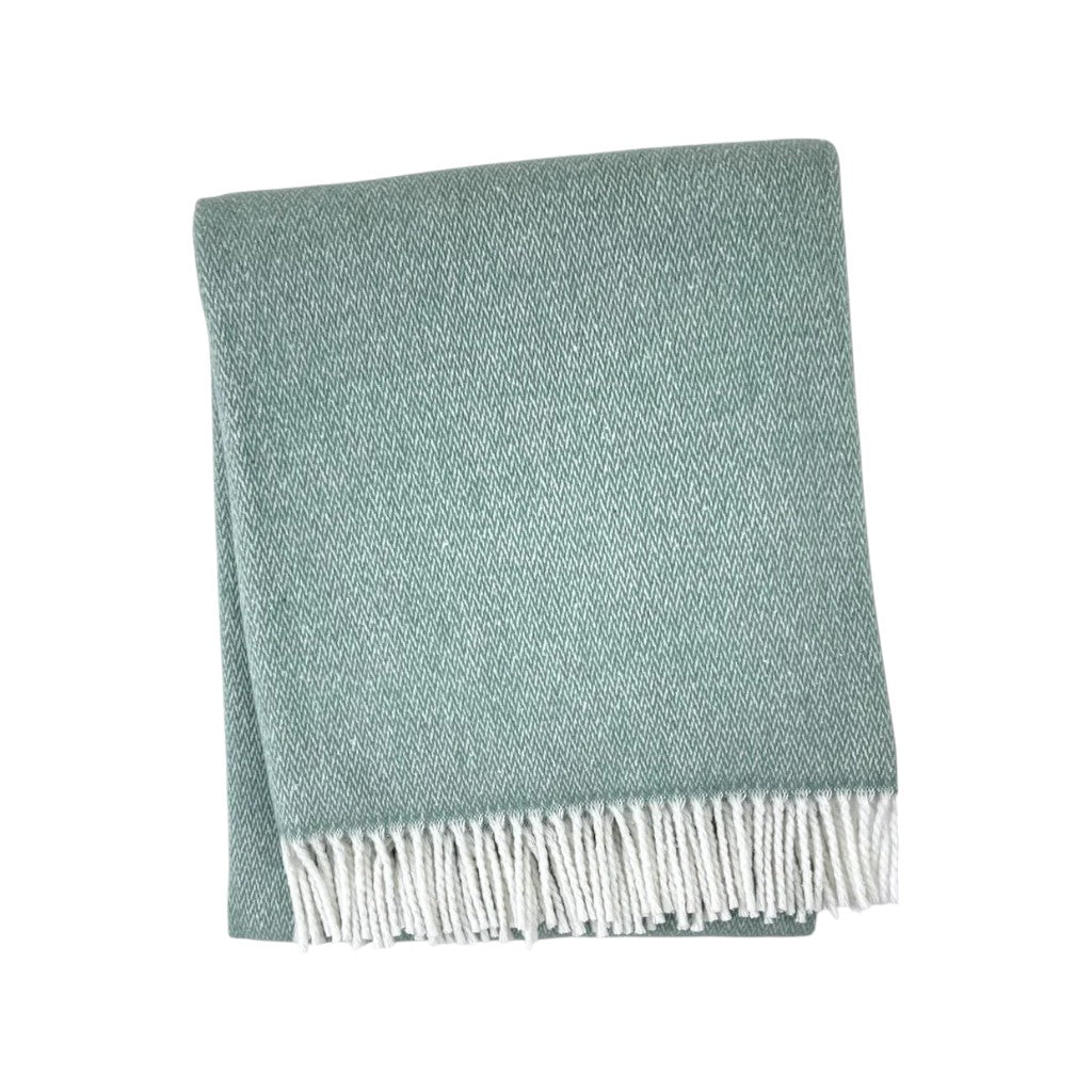 55" X 70" Sage And White Cotton Blend Woven Herringbone Plush Throw Blanket with Fringe-Throws & Blankets-DECOROLALA
