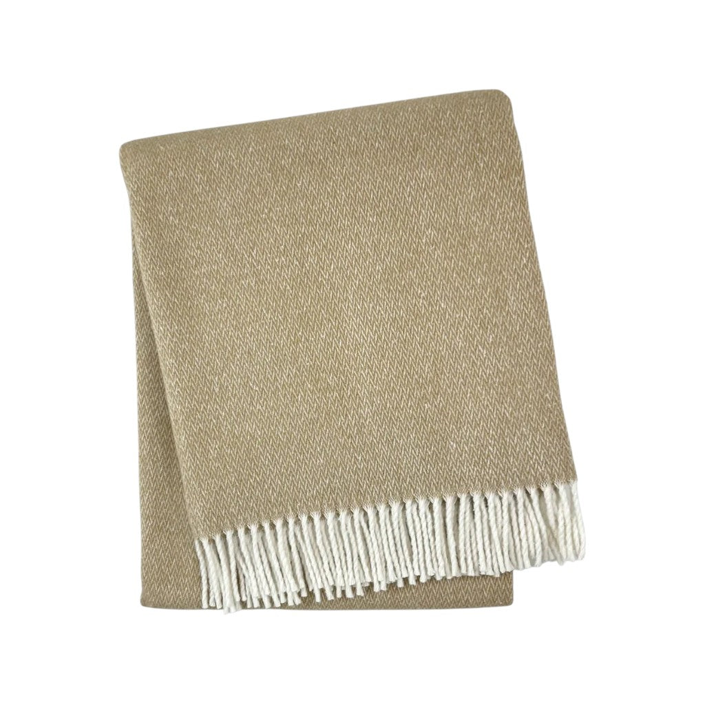 55" X 70" Stone And White Cotton Blend Woven Herringbone Plush Throw Blanket with Fringe-Throws & Blankets-DECOROLALA