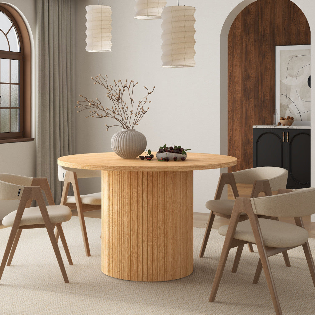 47" Natural Solid Wood Double Pedestal Base Round Top Dining Table-2