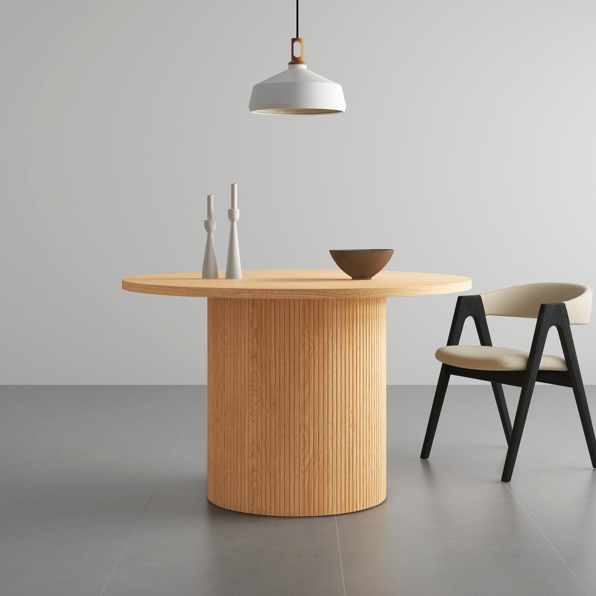 47" Natural Solid Wood Double Pedestal Base Round Top Dining Table-4