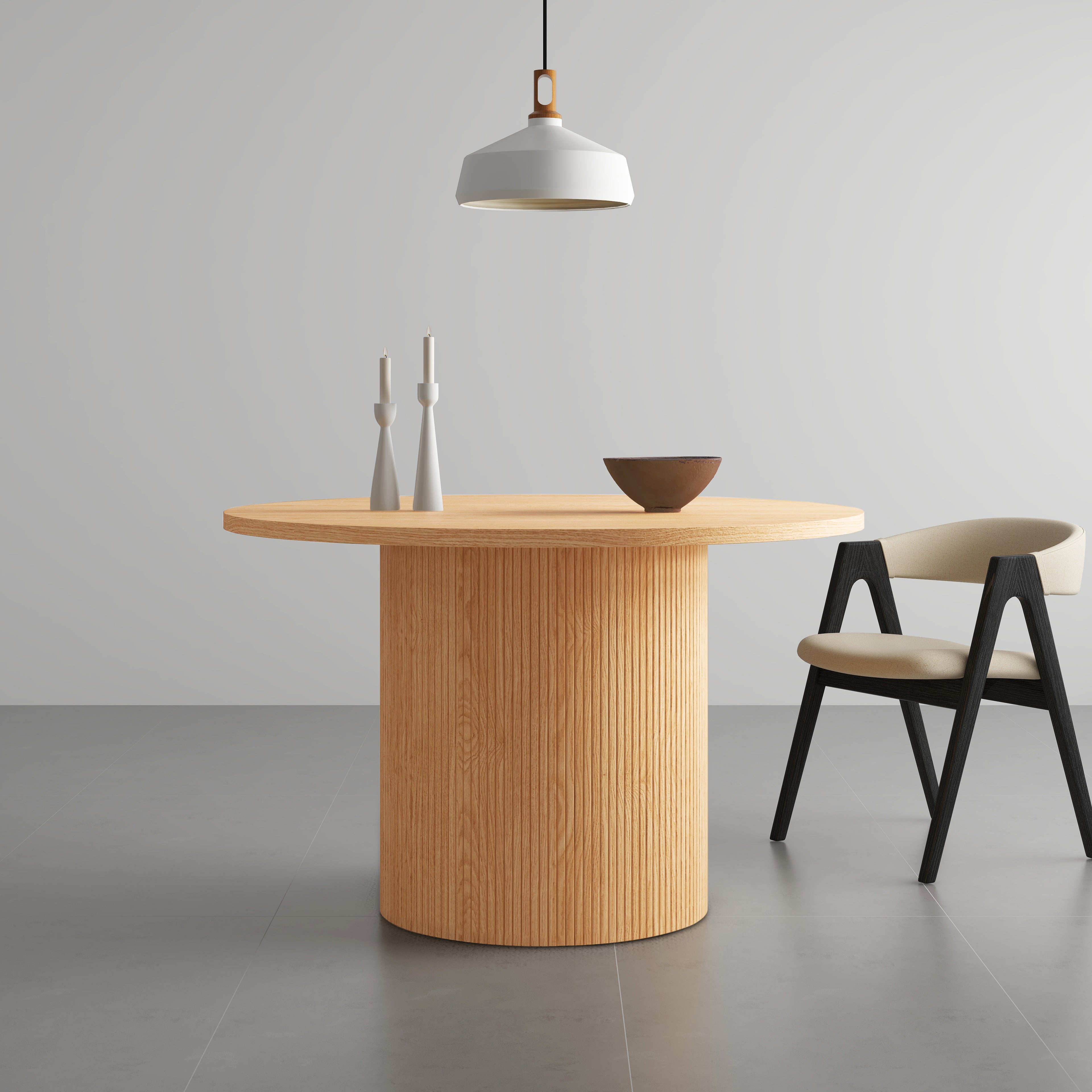 47" Natural Solid Wood Double Pedestal Base Round Top Dining Table-4