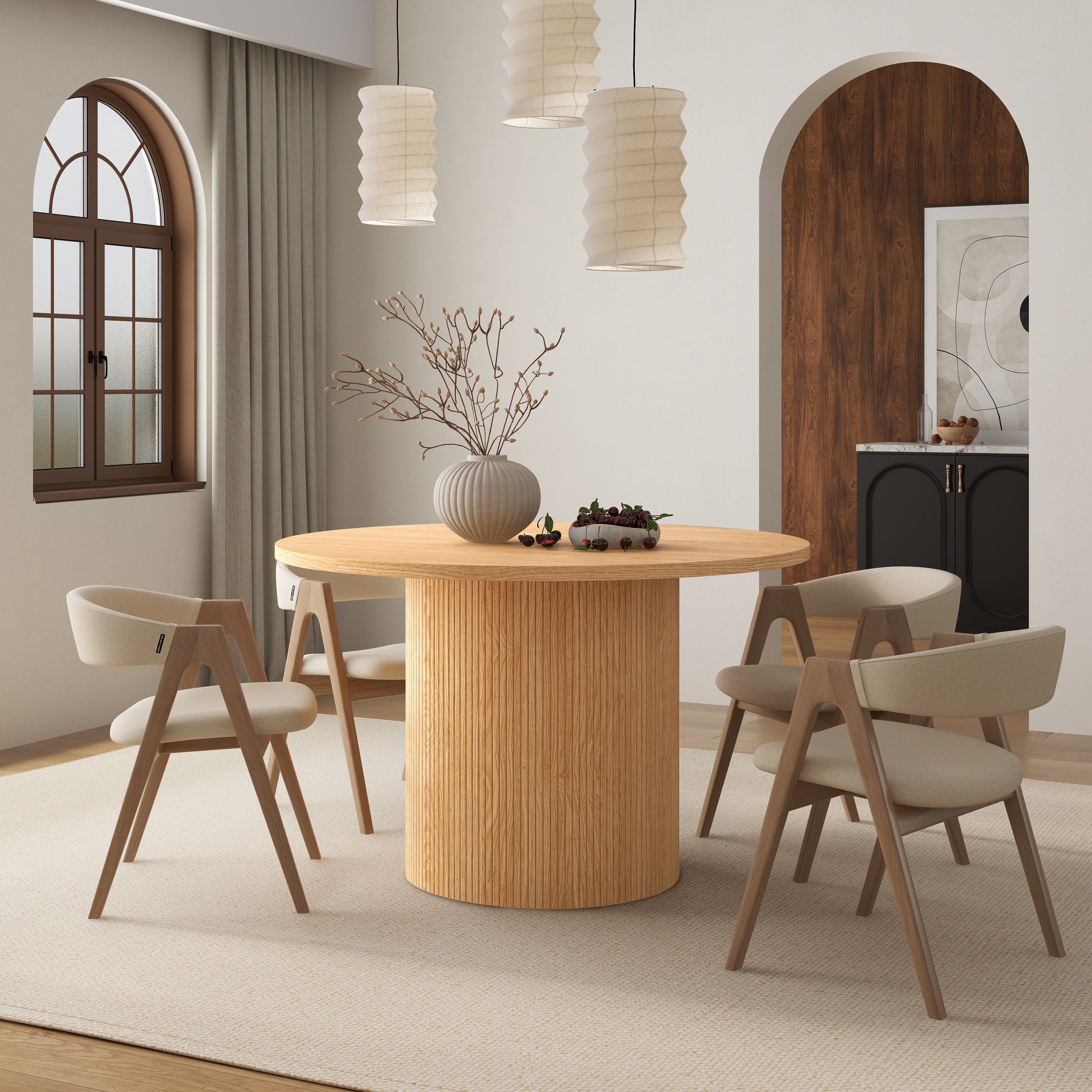 47" Natural Solid Wood Double Pedestal Base Round Top Dining Table-6