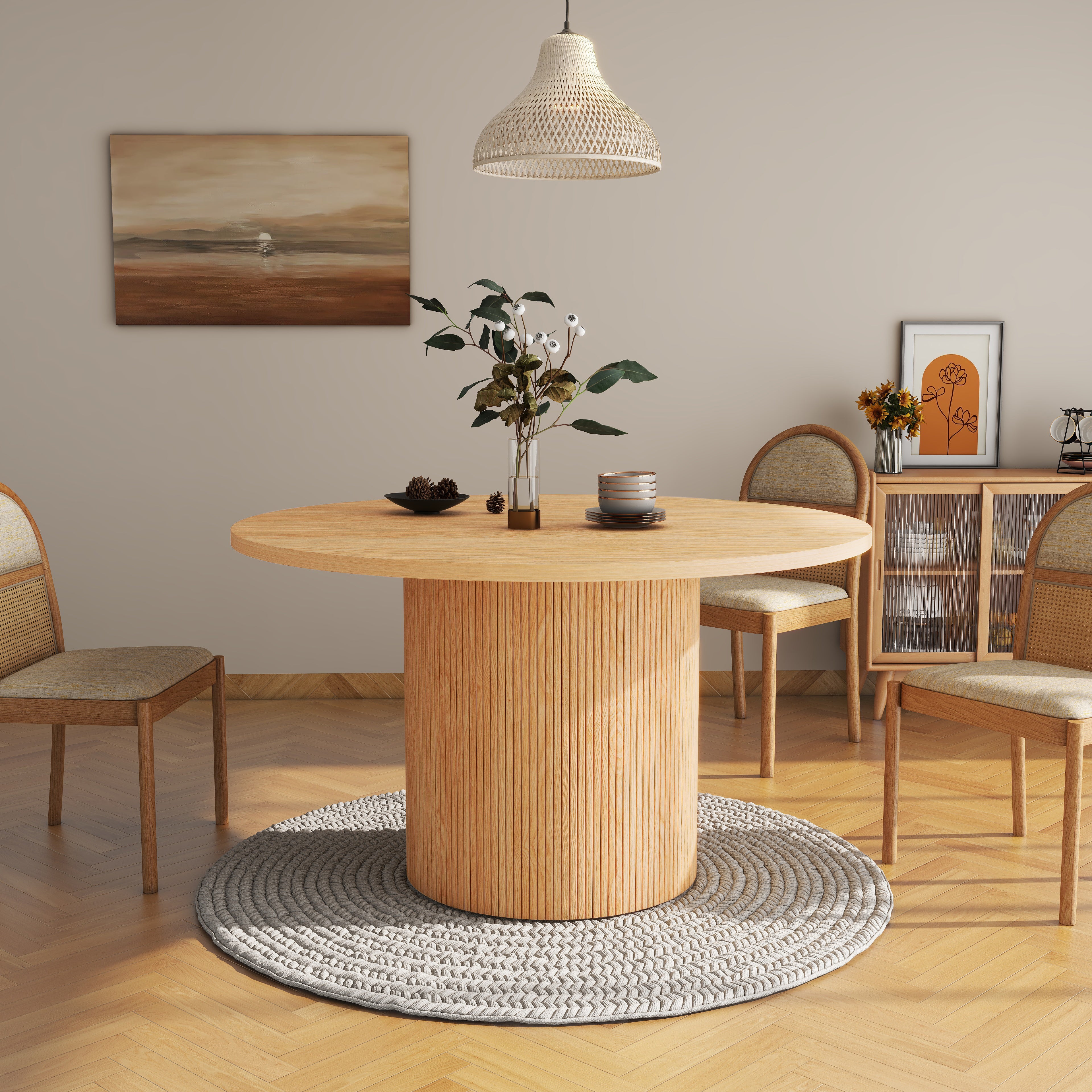 47" Natural Solid Wood Double Pedestal Base Round Top Dining Table-7