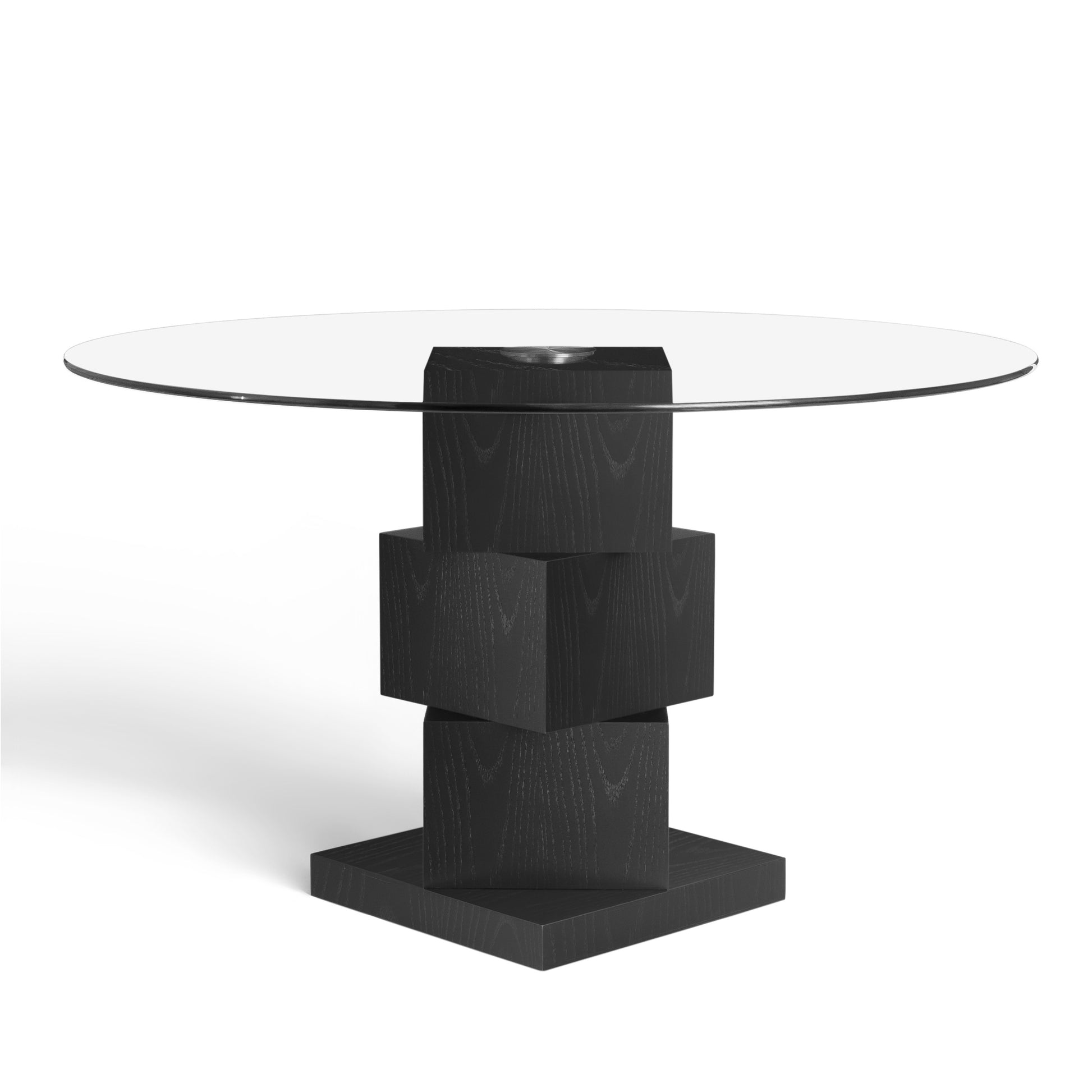 51" Clear and Black Glass and Solid Wood Pedestal Base Round Top Dining Table-Dining Tables-DECOROLALA