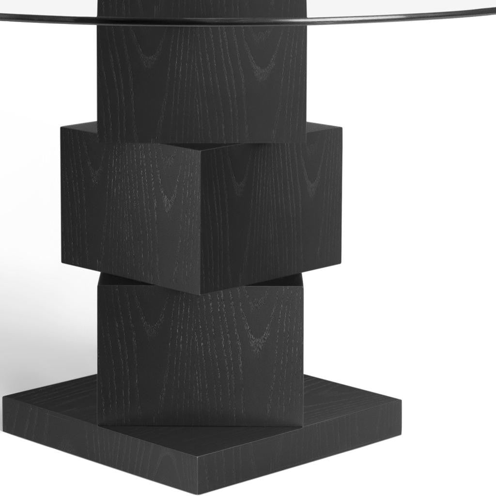 51" Clear and Black Glass and Solid Wood Pedestal Base Round Top Dining Table-Dining Tables-DECOROLALA
