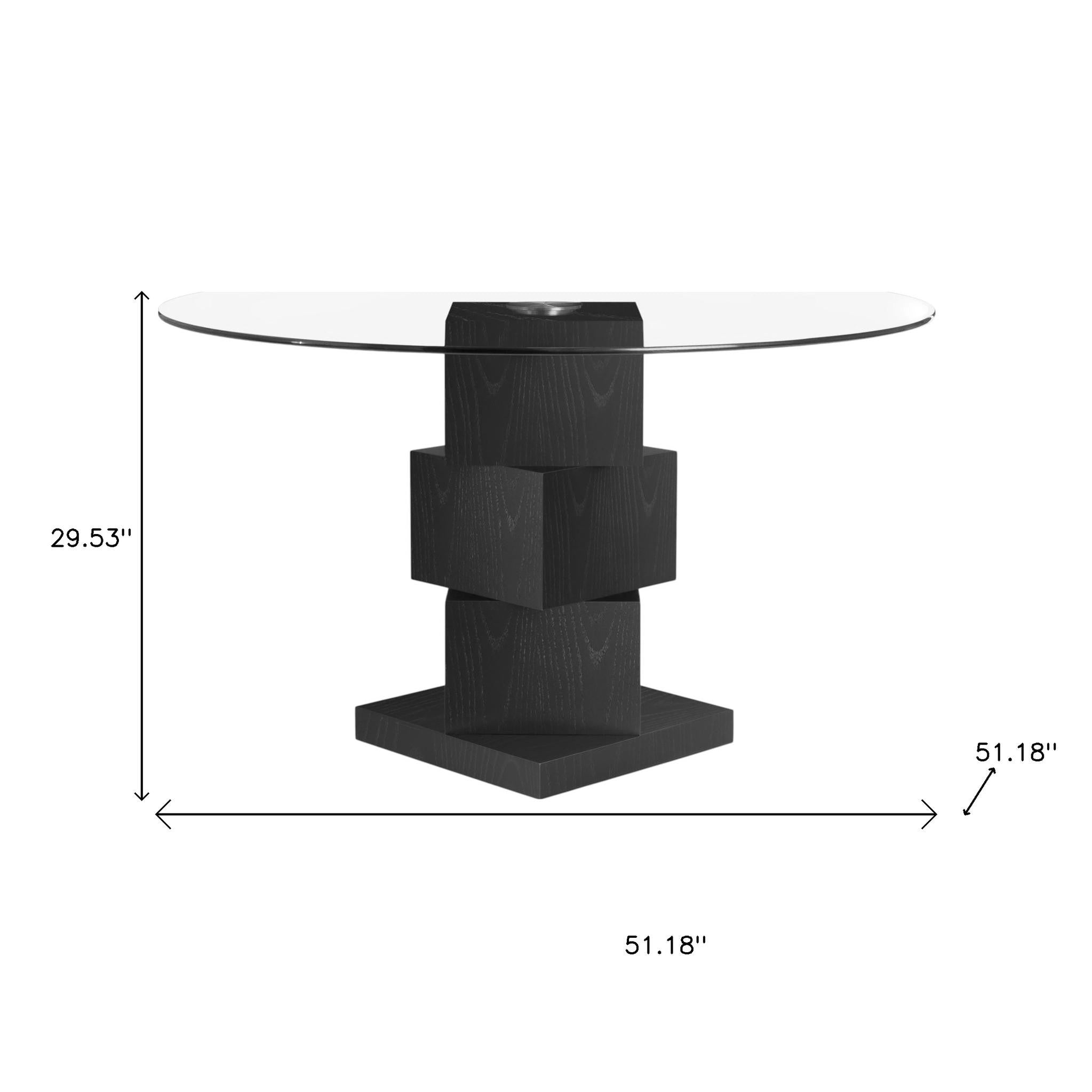 51" Clear and Black Glass and Solid Wood Pedestal Base Round Top Dining Table-Dining Tables-DECOROLALA