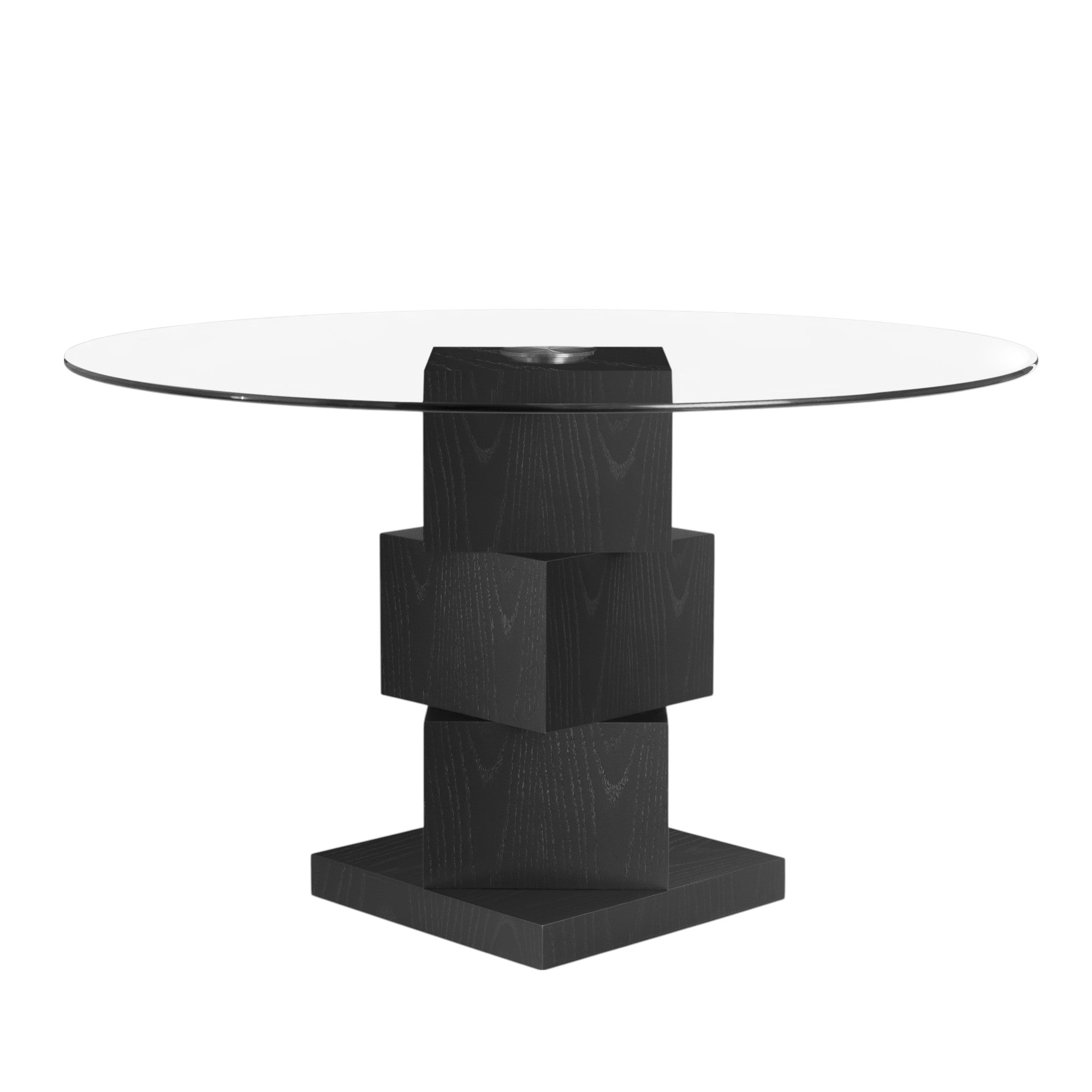 51" Clear and Black Glass and Solid Wood Pedestal Base Round Top Dining Table-Dining Tables-DECOROLALA