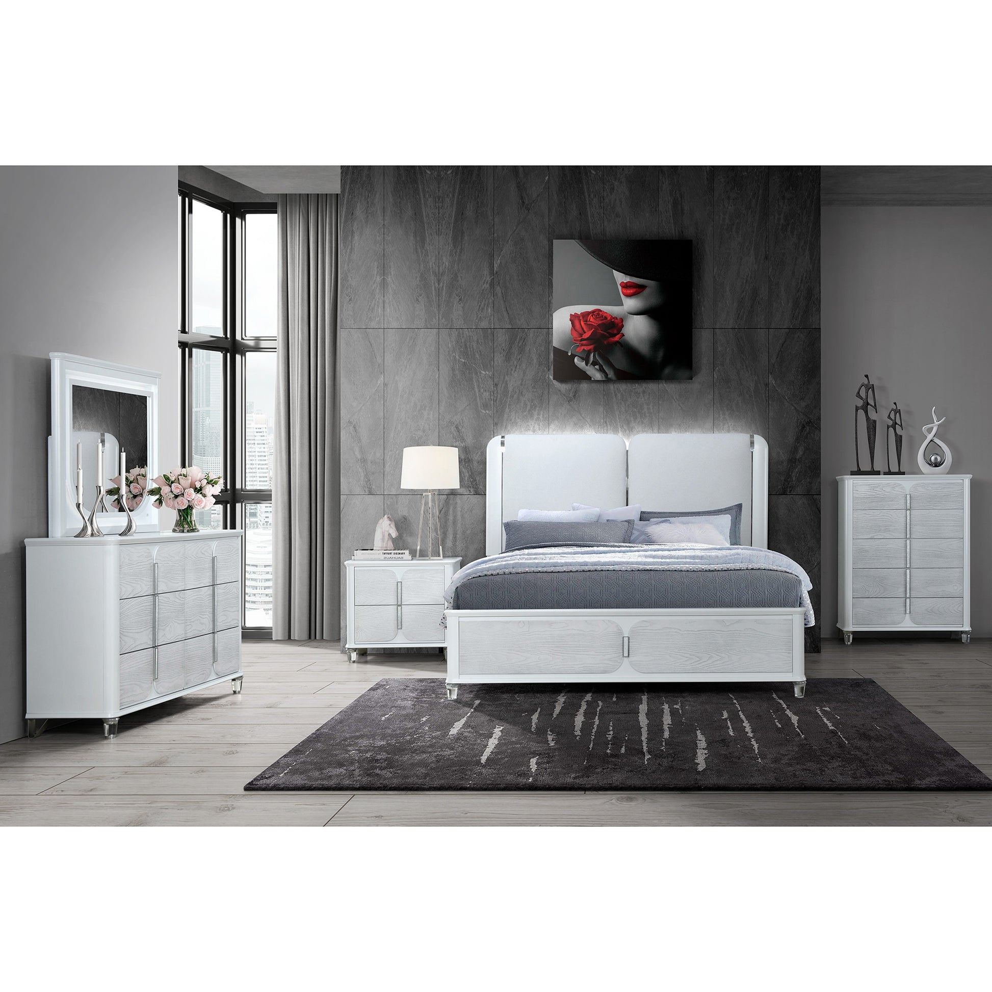 38" Gray Wood Five Drawer Dresser-Dressers-DECOROLALA