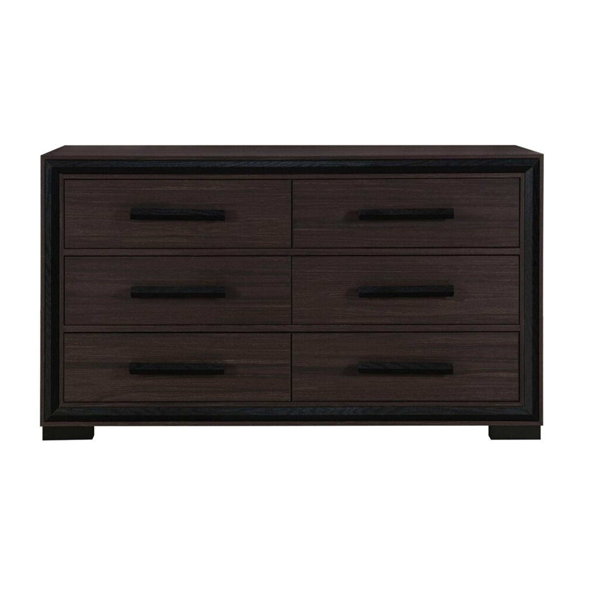 60" Brown Wood Six Drawer Double Dresser-Dressers-DECOROLALA
