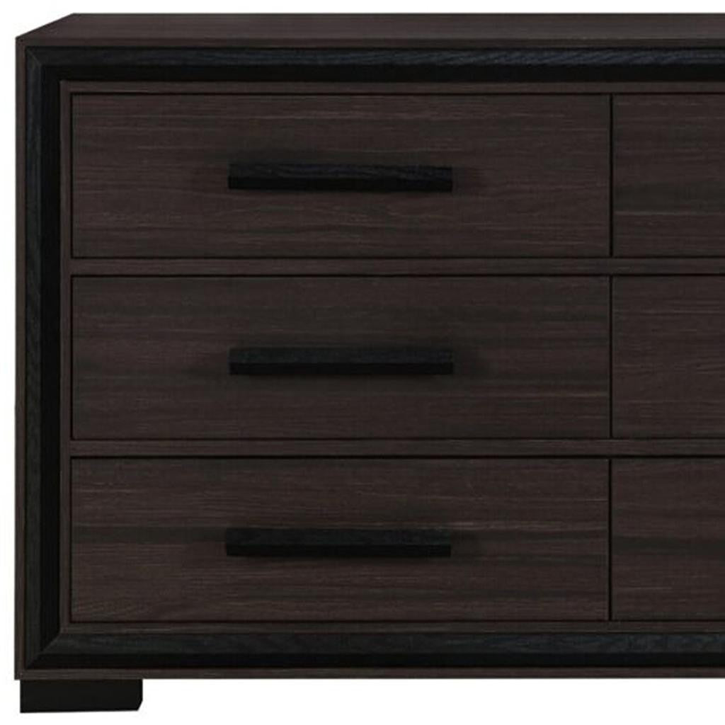 60" Brown Wood Six Drawer Double Dresser-Dressers-DECOROLALA