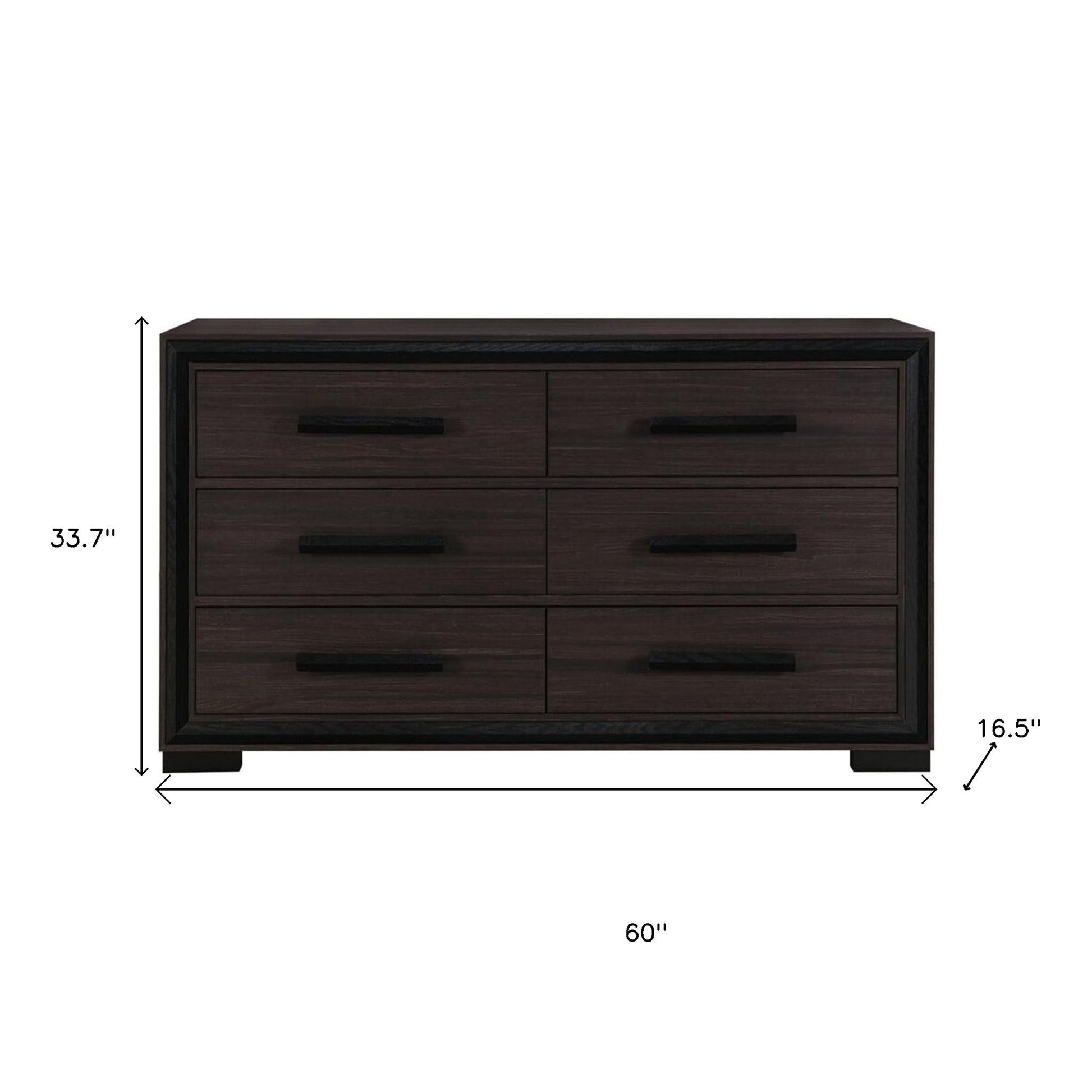 60" Brown Wood Six Drawer Double Dresser-Dressers-DECOROLALA