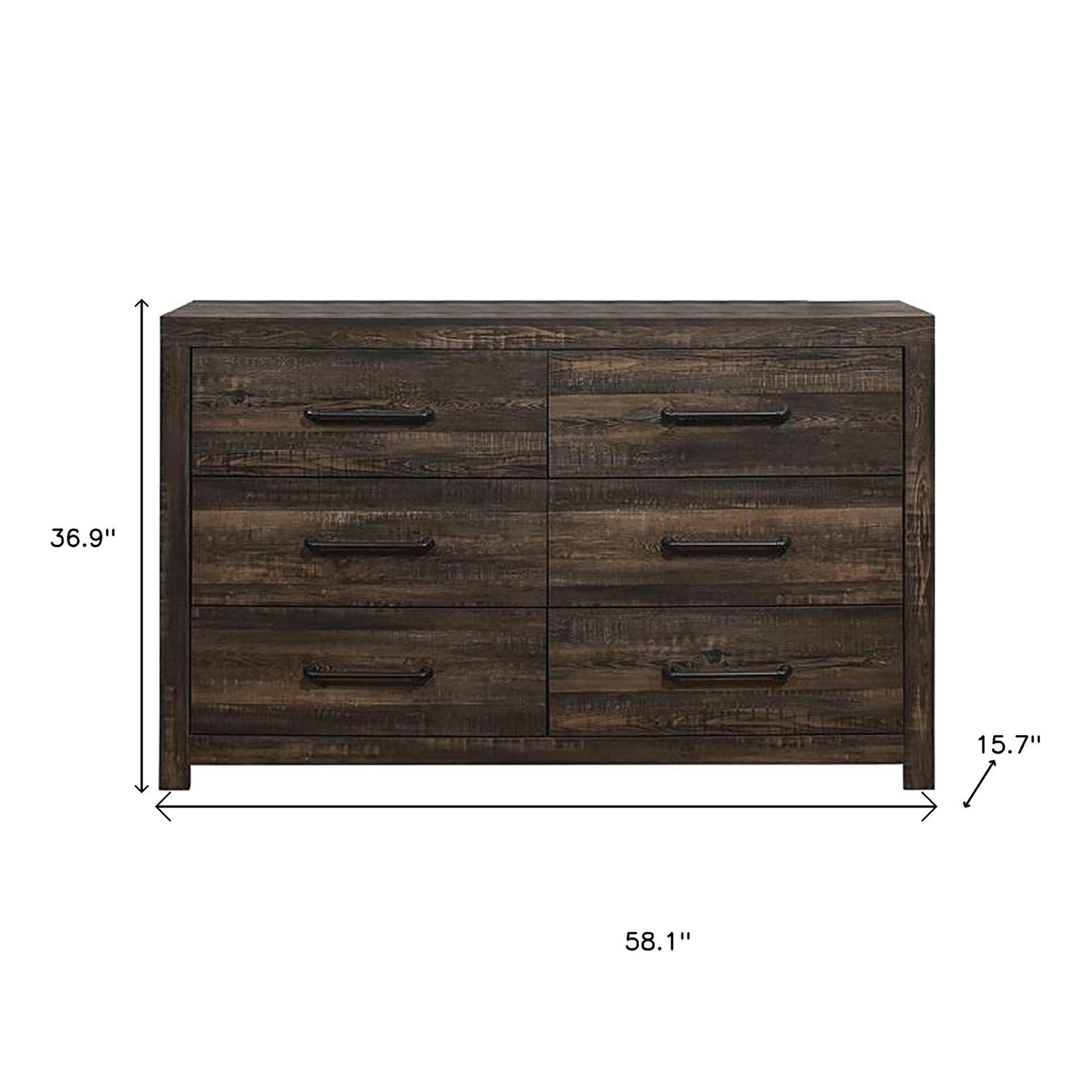 58" Oak Wood Six Drawer Dresser-Dressers-DECOROLALA
