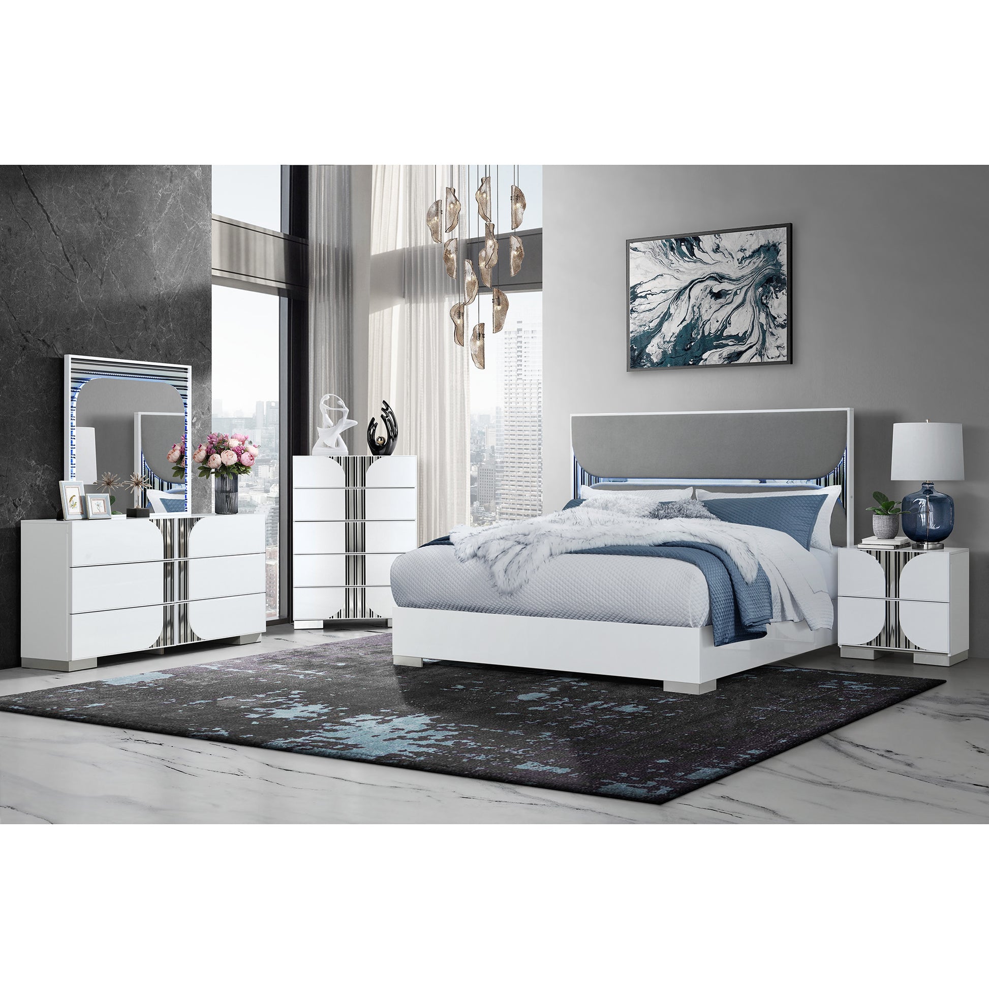 35" White Wood Five Drawer Dresser-Dressers-DECOROLALA