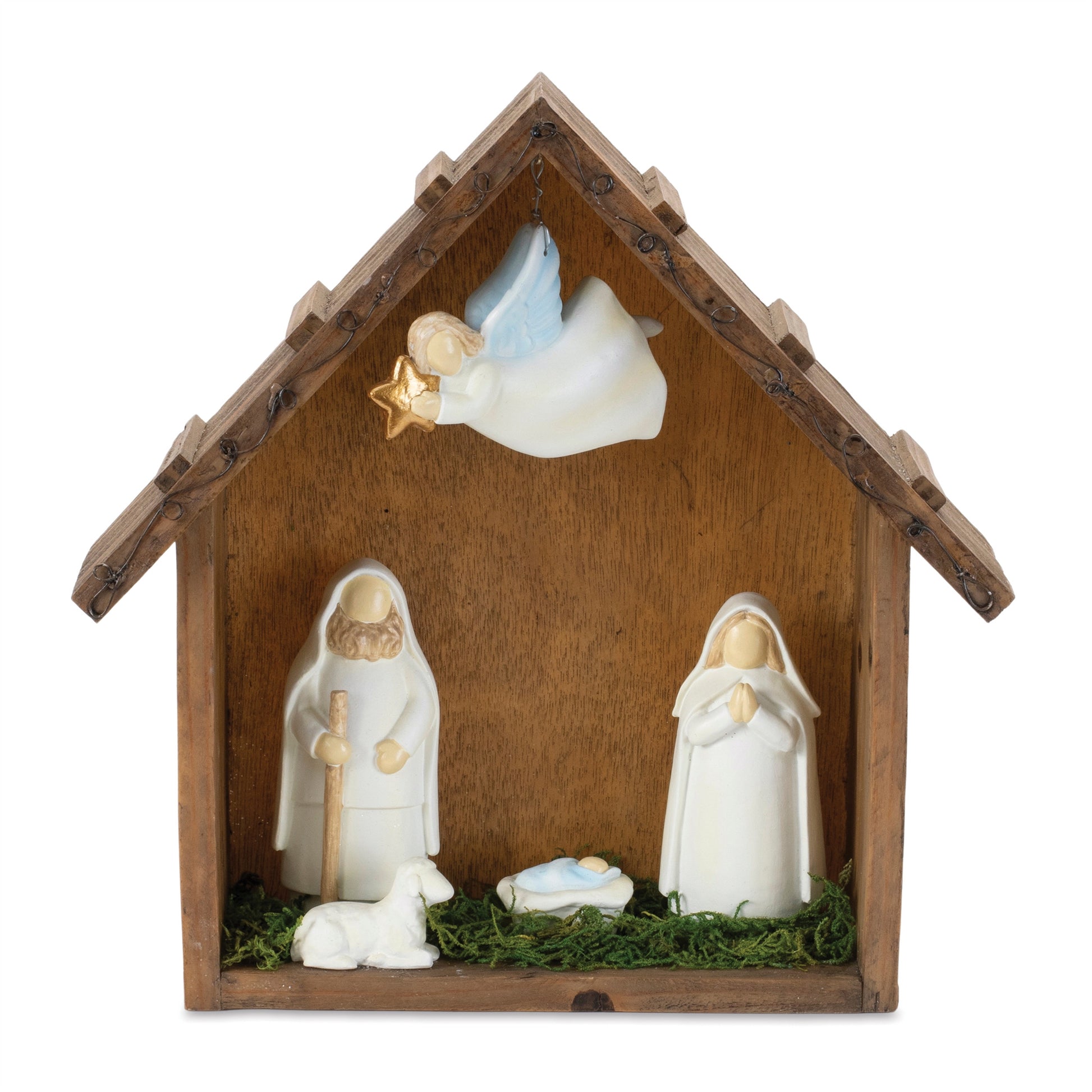 10" Brown White And Green Resin Tabletop Sculpture-1