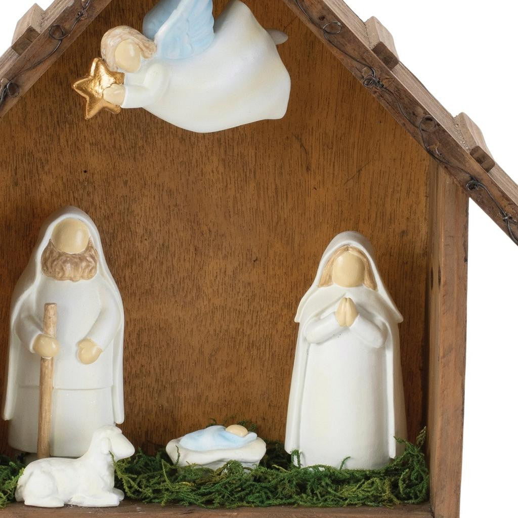 10" Brown White And Green Resin Tabletop Sculpture-3