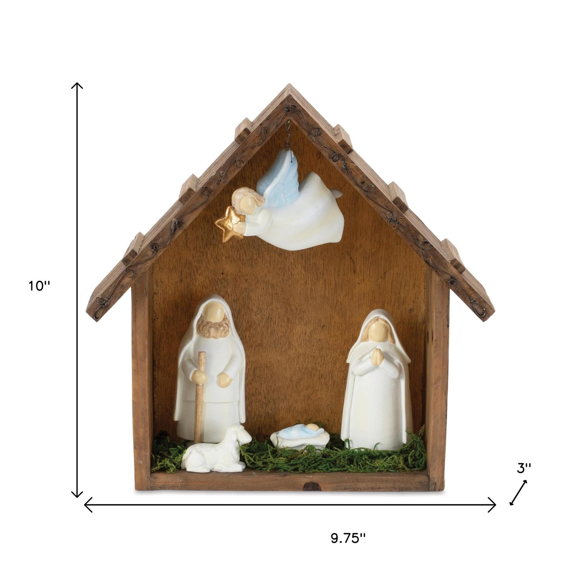 10" Brown White And Green Resin Tabletop Sculpture-6