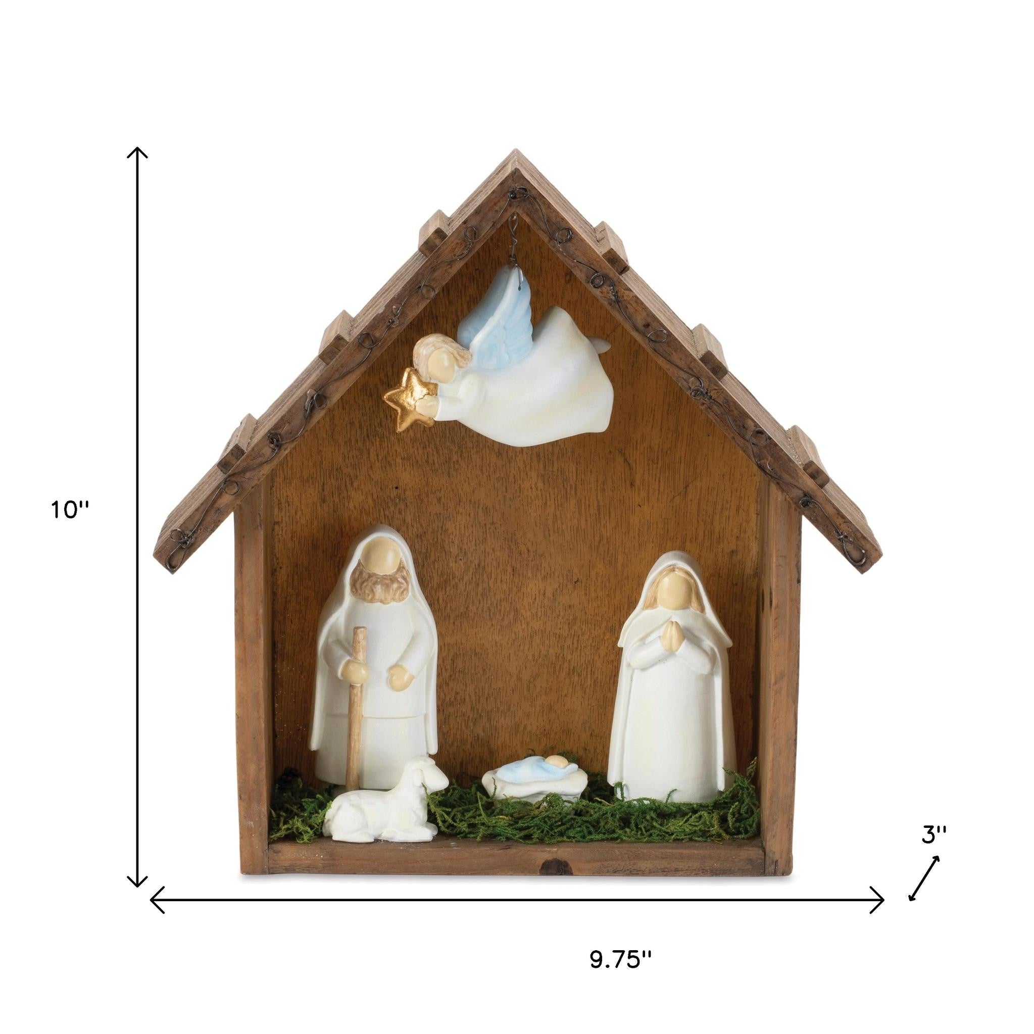 10" Brown White And Green Resin Tabletop Sculpture-6