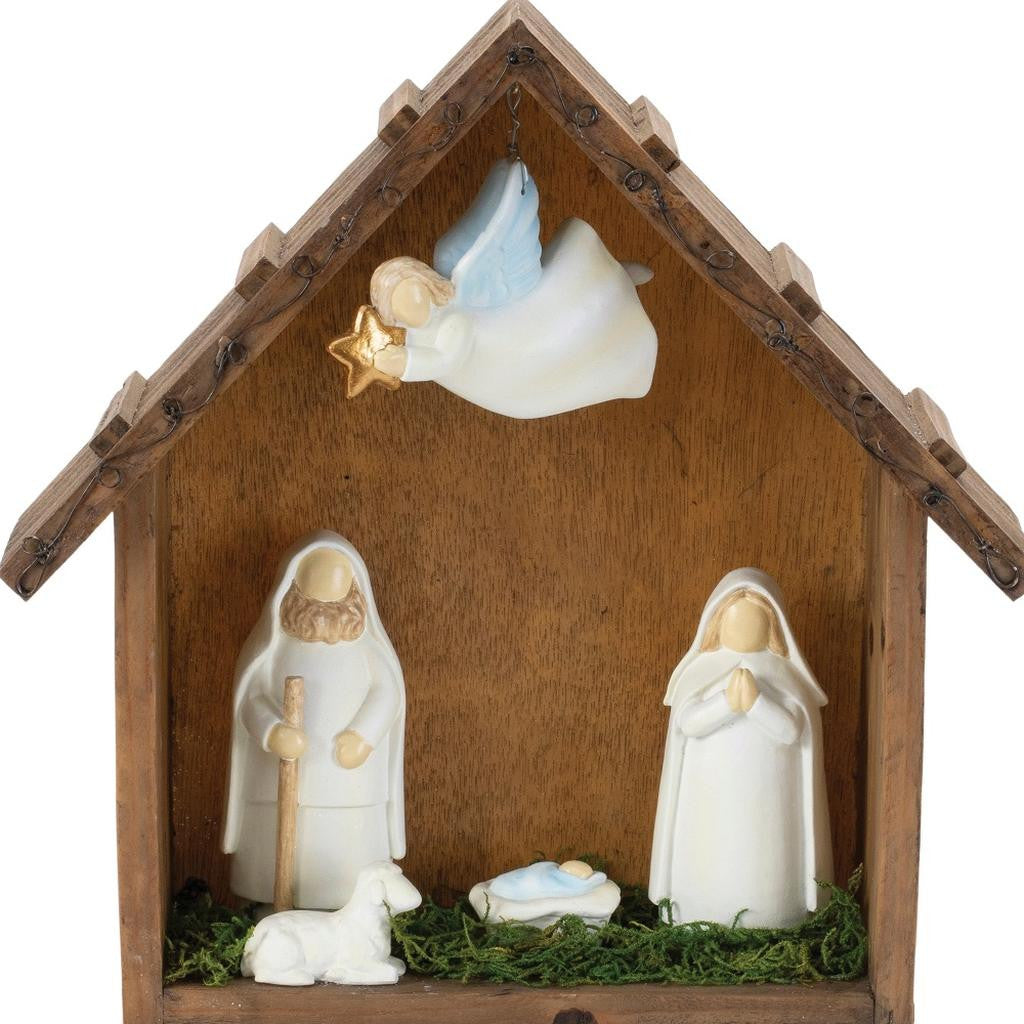 10" Brown White And Green Resin Tabletop Sculpture-4