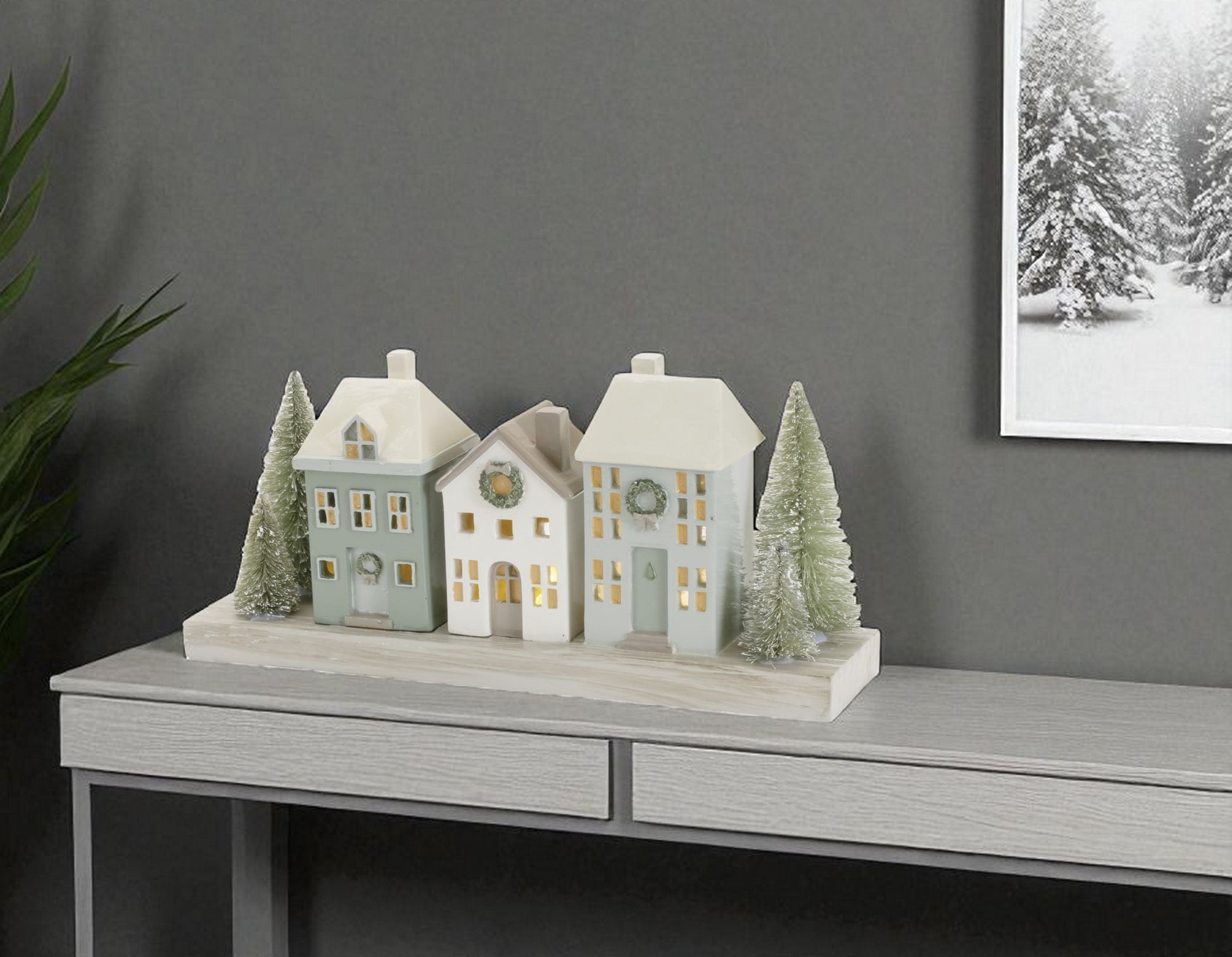 6" Green Gray And White Resin Tabletop Sculpture with LED-0