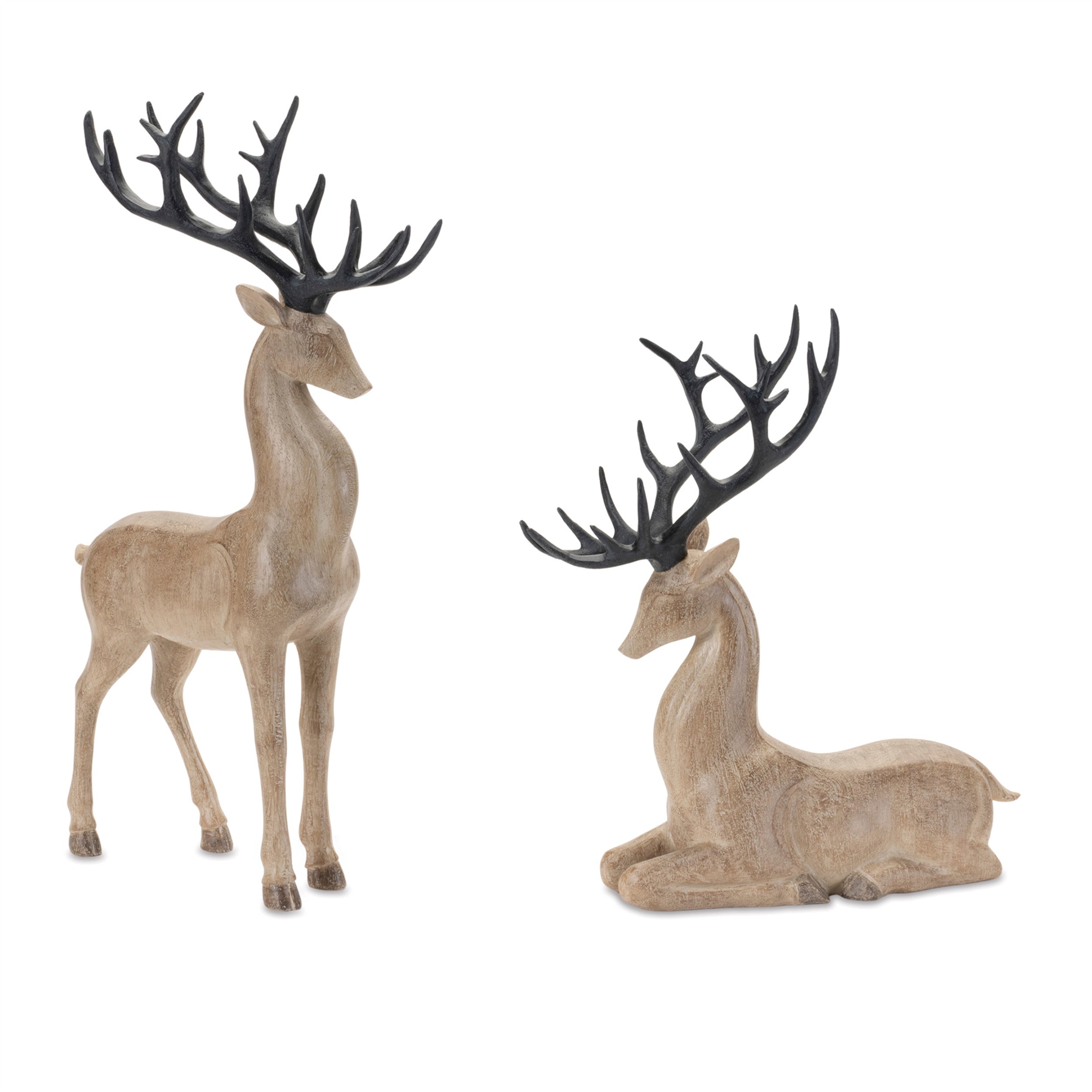 Set of Two Brown And Black Polyresin Deer Figurine-1