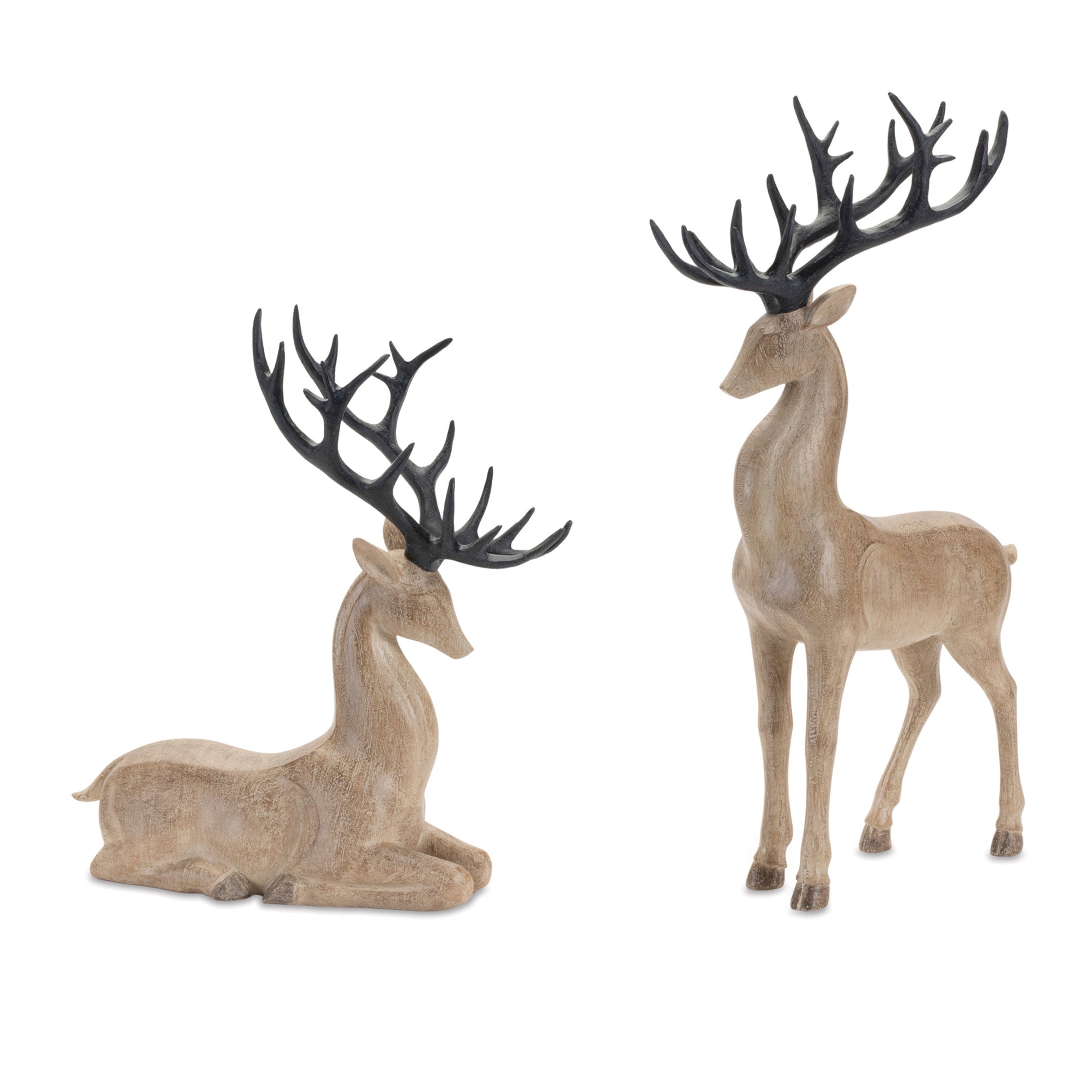 Set of Two Brown And Black Polyresin Deer Figurine-5