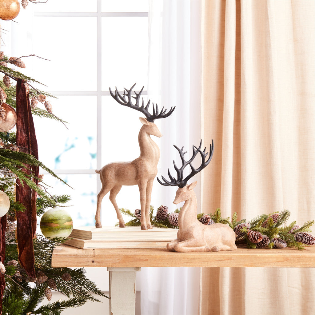 Set of Two Brown And Black Polyresin Deer Figurine-6