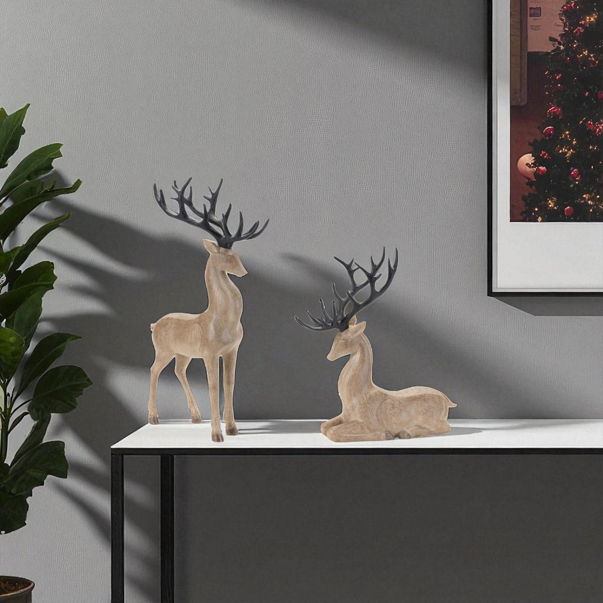 Set of Two Brown And Black Polyresin Deer Figurine-7