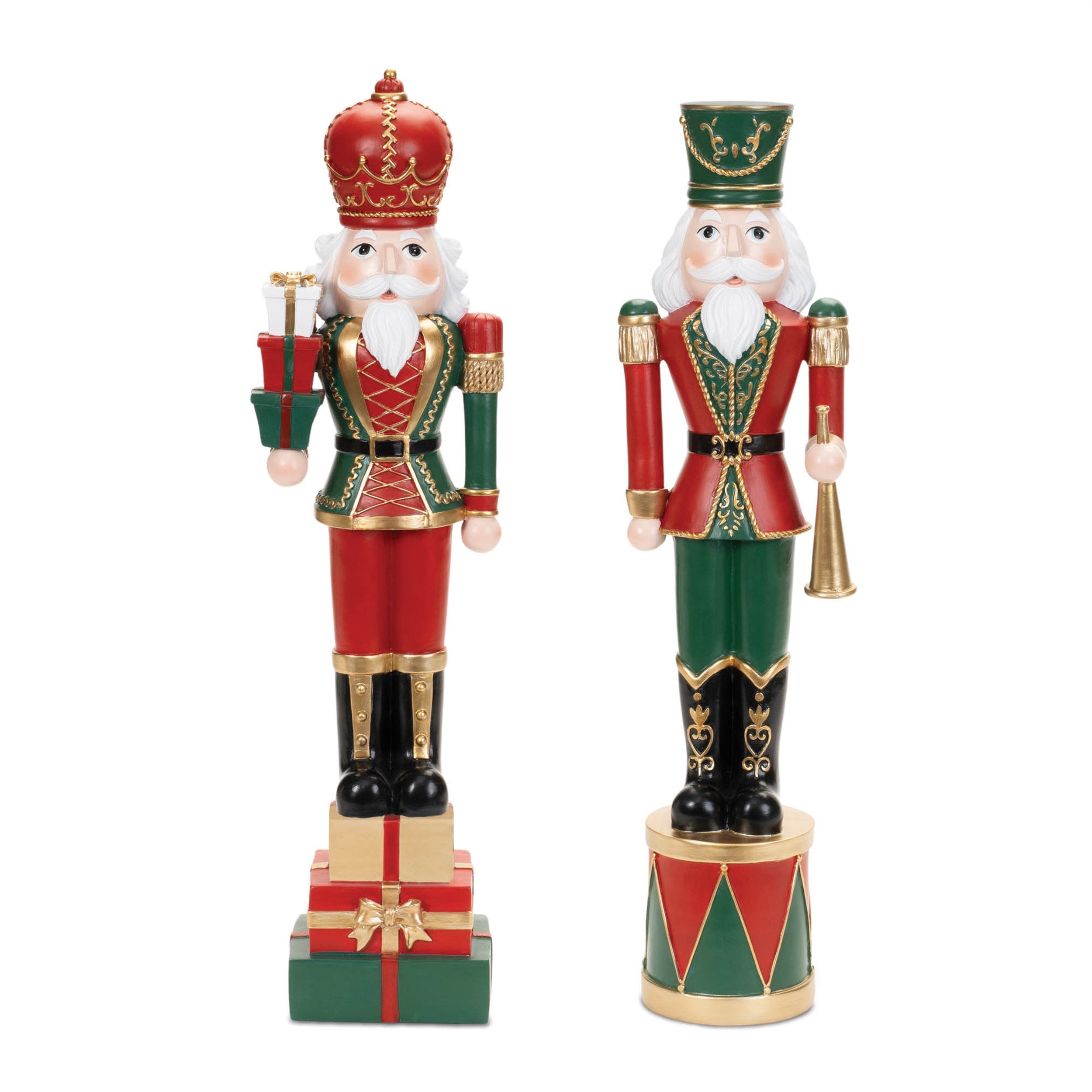 Set of Two Red Green And Black Polyresin Tabletop Sculpture-1