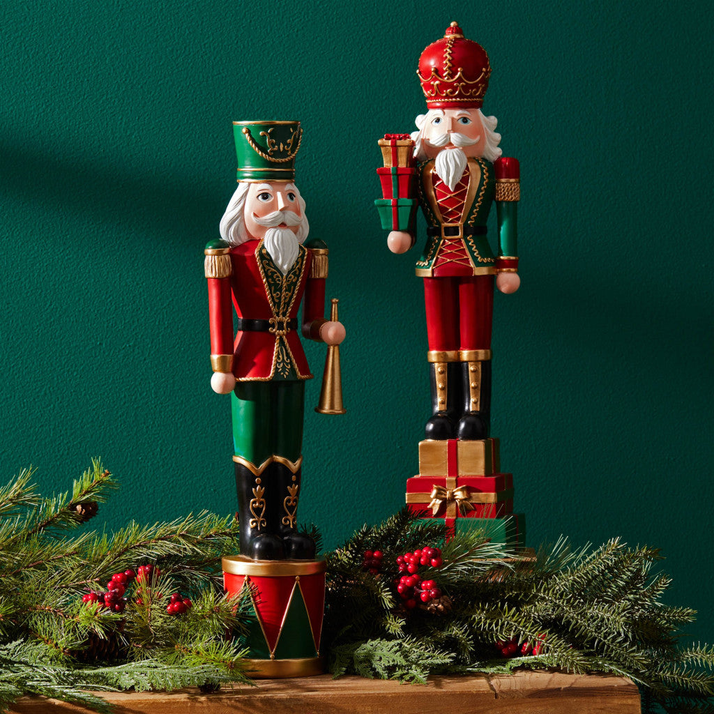Set of Two Red Green And Black Polyresin Tabletop Sculpture-4
