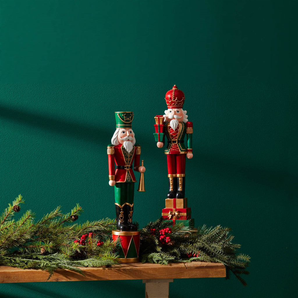 Set of Two Red Green And Black Polyresin Tabletop Sculpture-5
