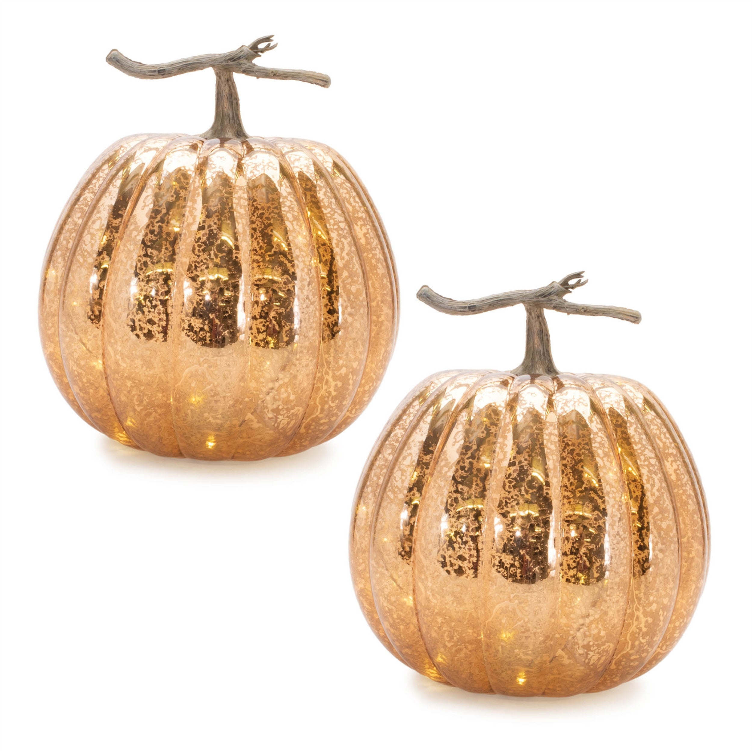 Set of Two Orange And Brown Glass Tabletop Sculpture with LED-Sculptures-DECOROLALA