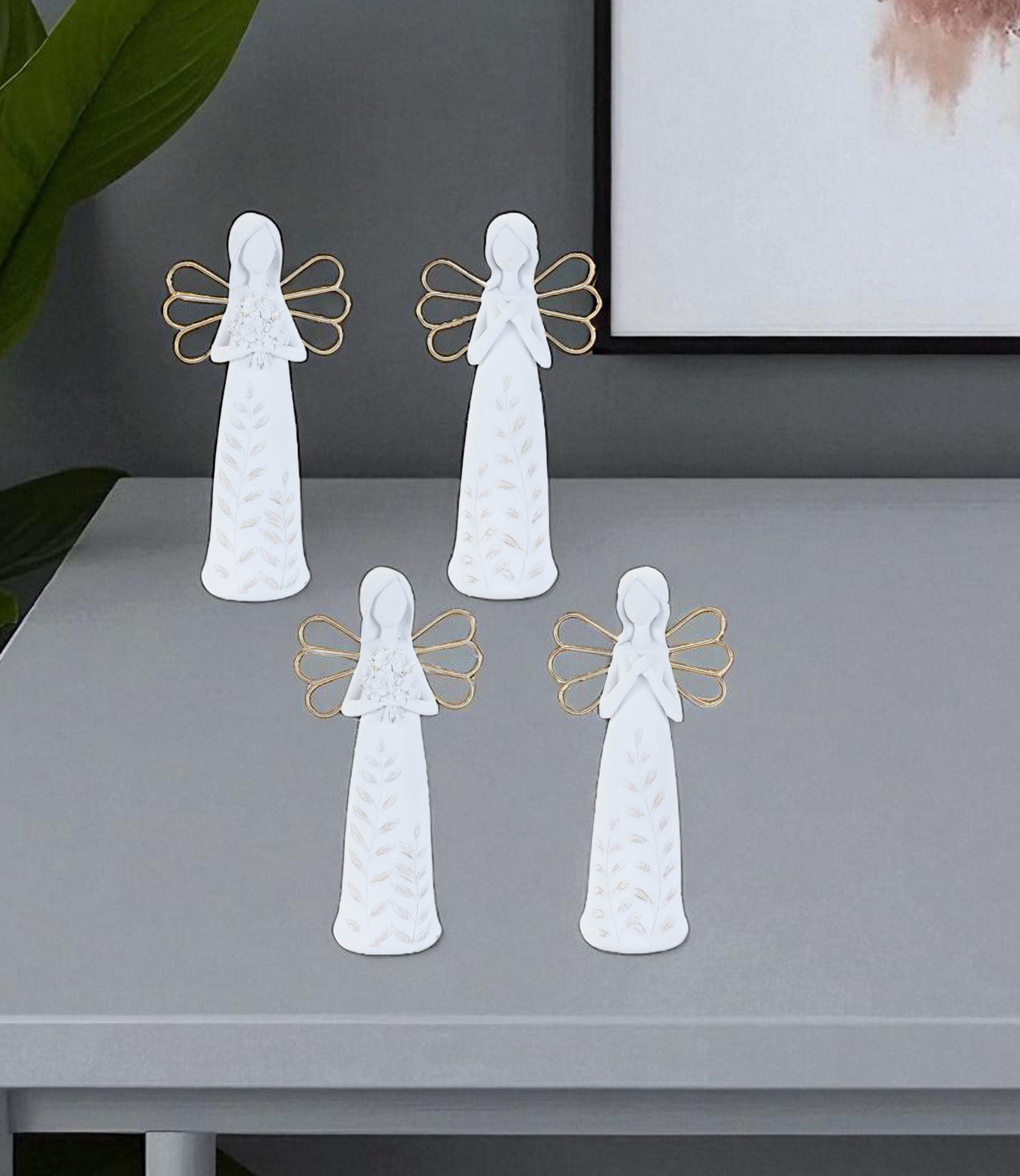 Set of Two White And Gold Polyresin Angel Figurine-Sculptures-DECOROLALA