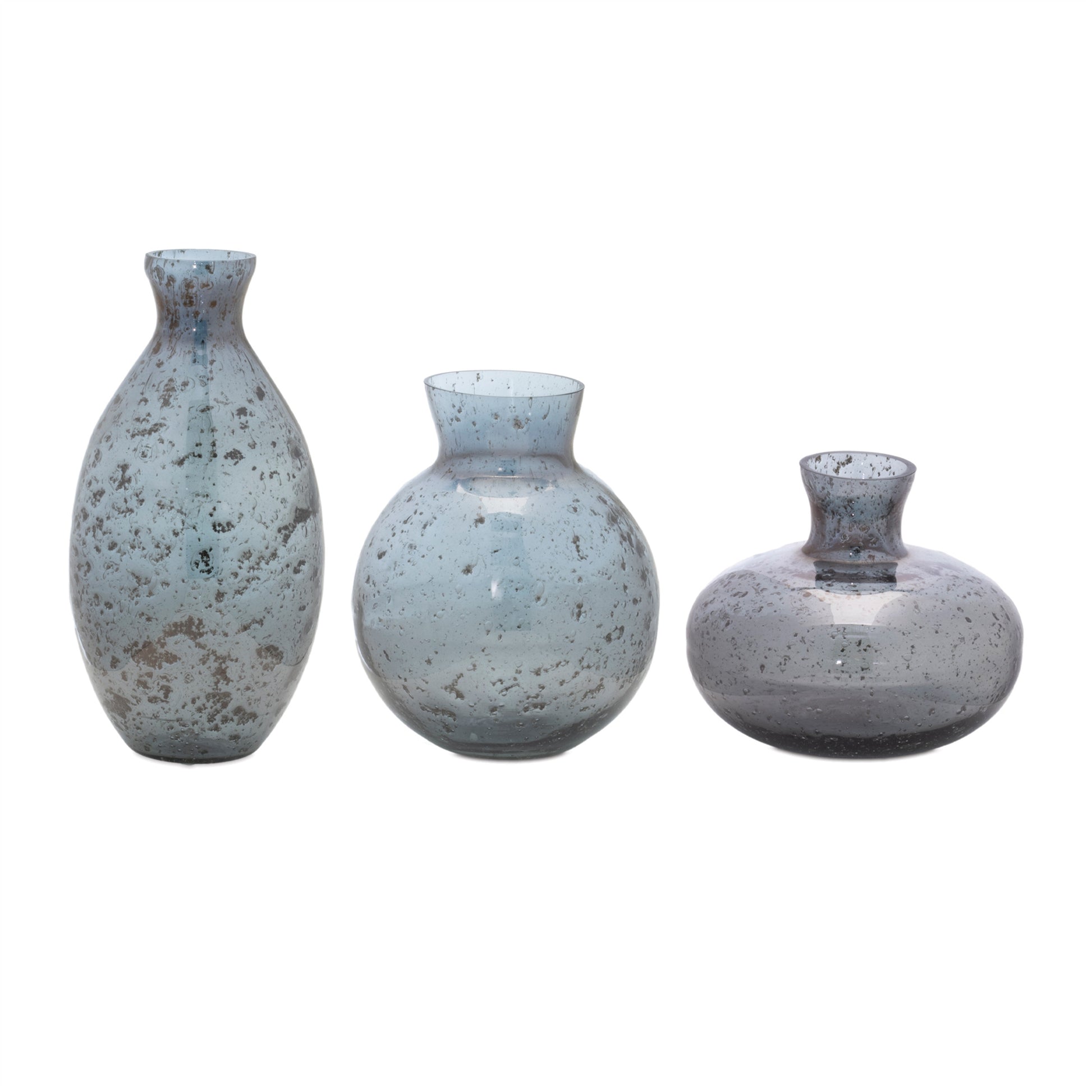 Set of Three Blue And Gray Seeded Glass Table Vases-Vases-DECOROLALA