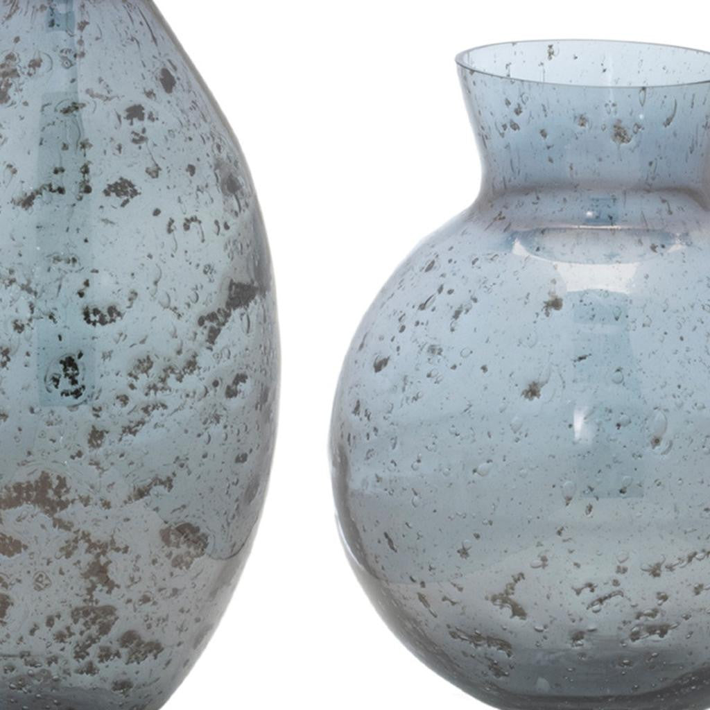 Set of Three Blue And Gray Seeded Glass Table Vases-Vases-DECOROLALA