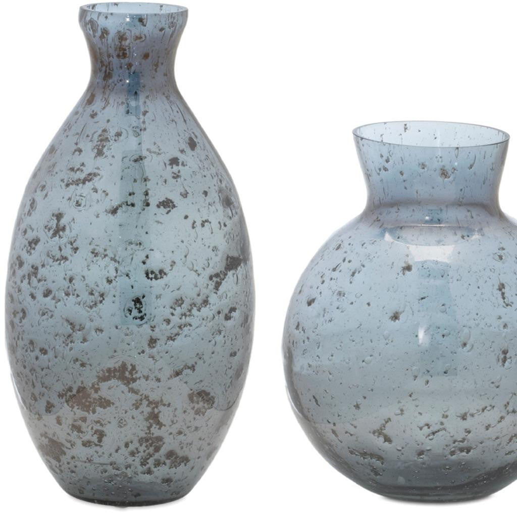 Set of Three Blue And Gray Seeded Glass Table Vases-Vases-DECOROLALA