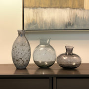 Set of Three Blue And Gray Seeded Glass Table Vases-Vases-DECOROLALA