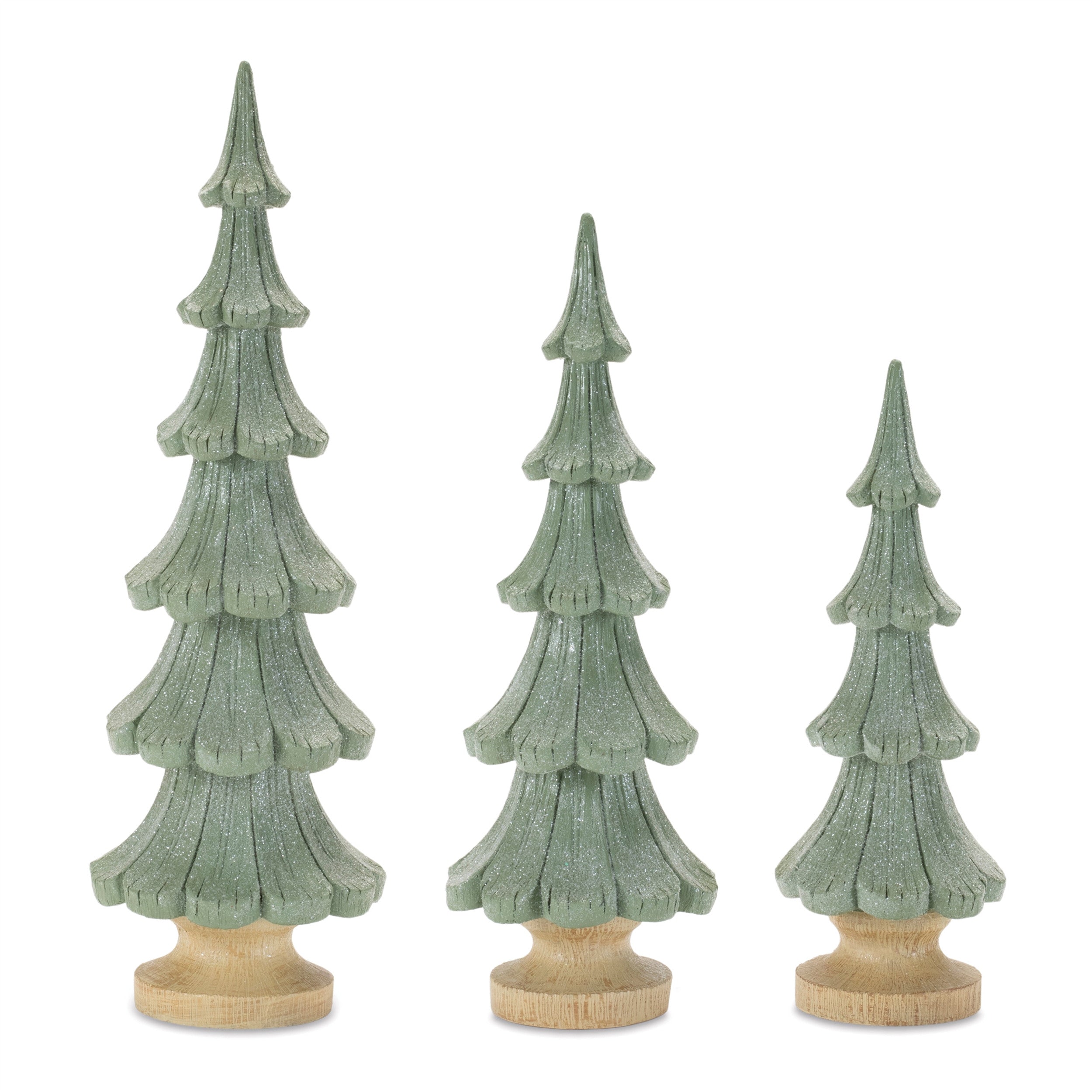 Set of Three Green And Beige Resin Tabletop Sculpture-1